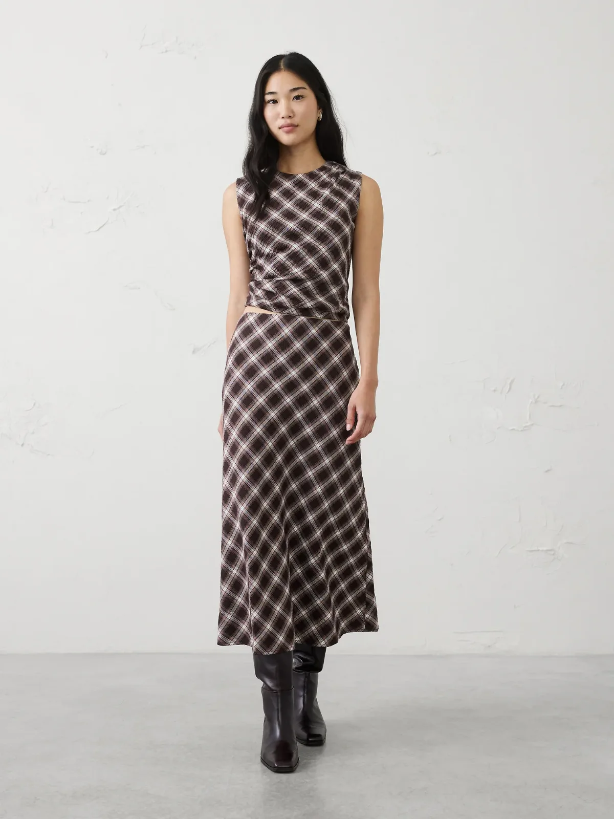 Breezy Plaid Midi Slip Skirt by Banana Republic