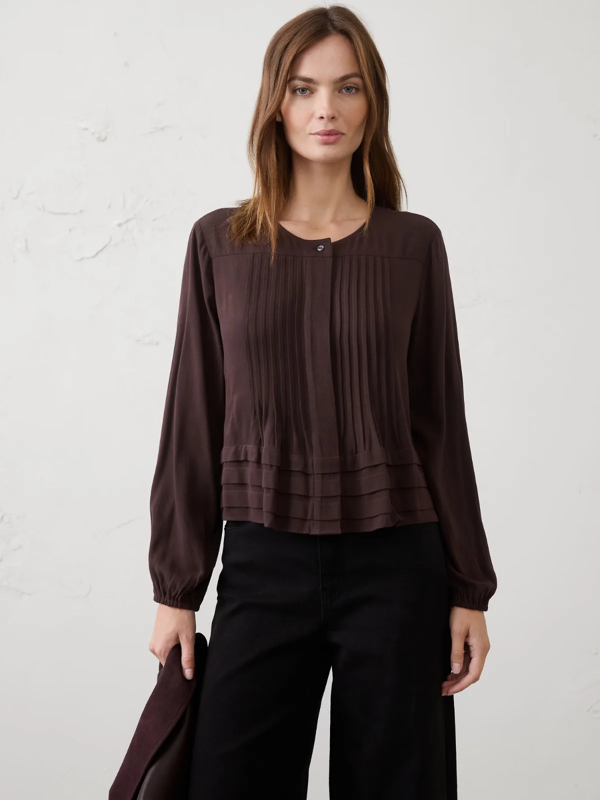 Pleated Button-Front Swing Top by Banana Republic
