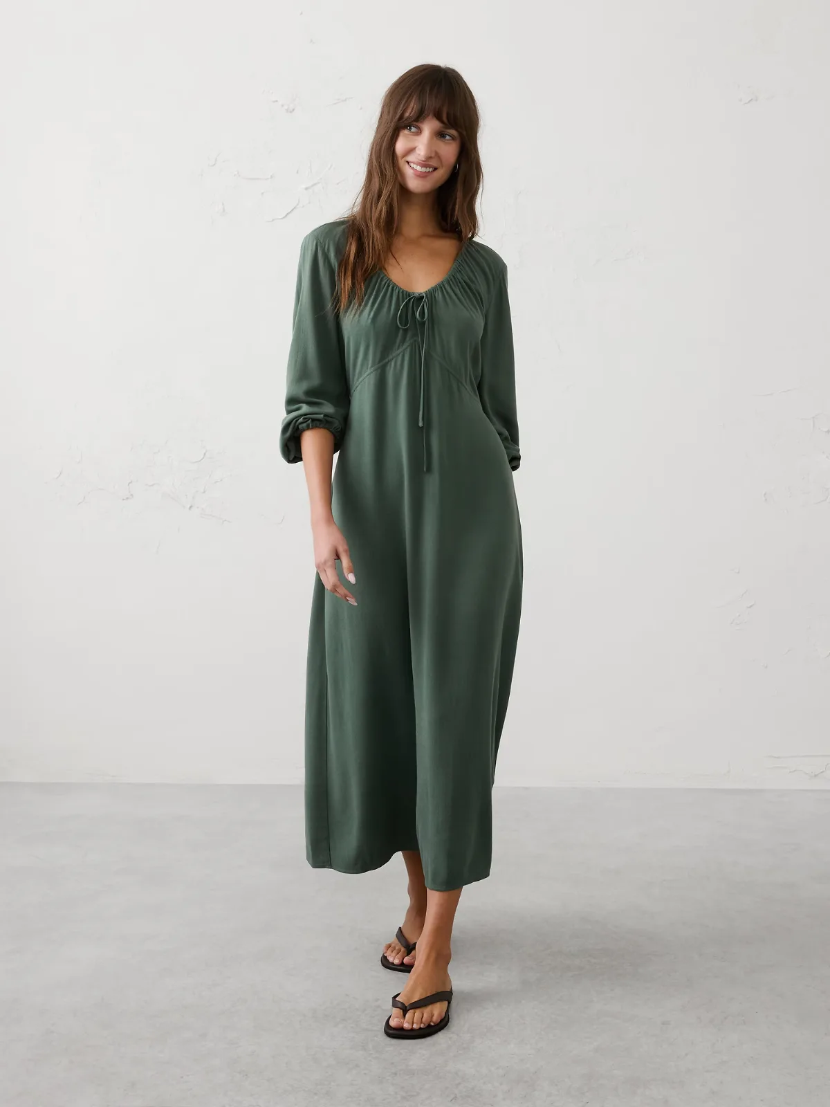 Cinched Scoop-Neck Midi Dress by Banana Republic