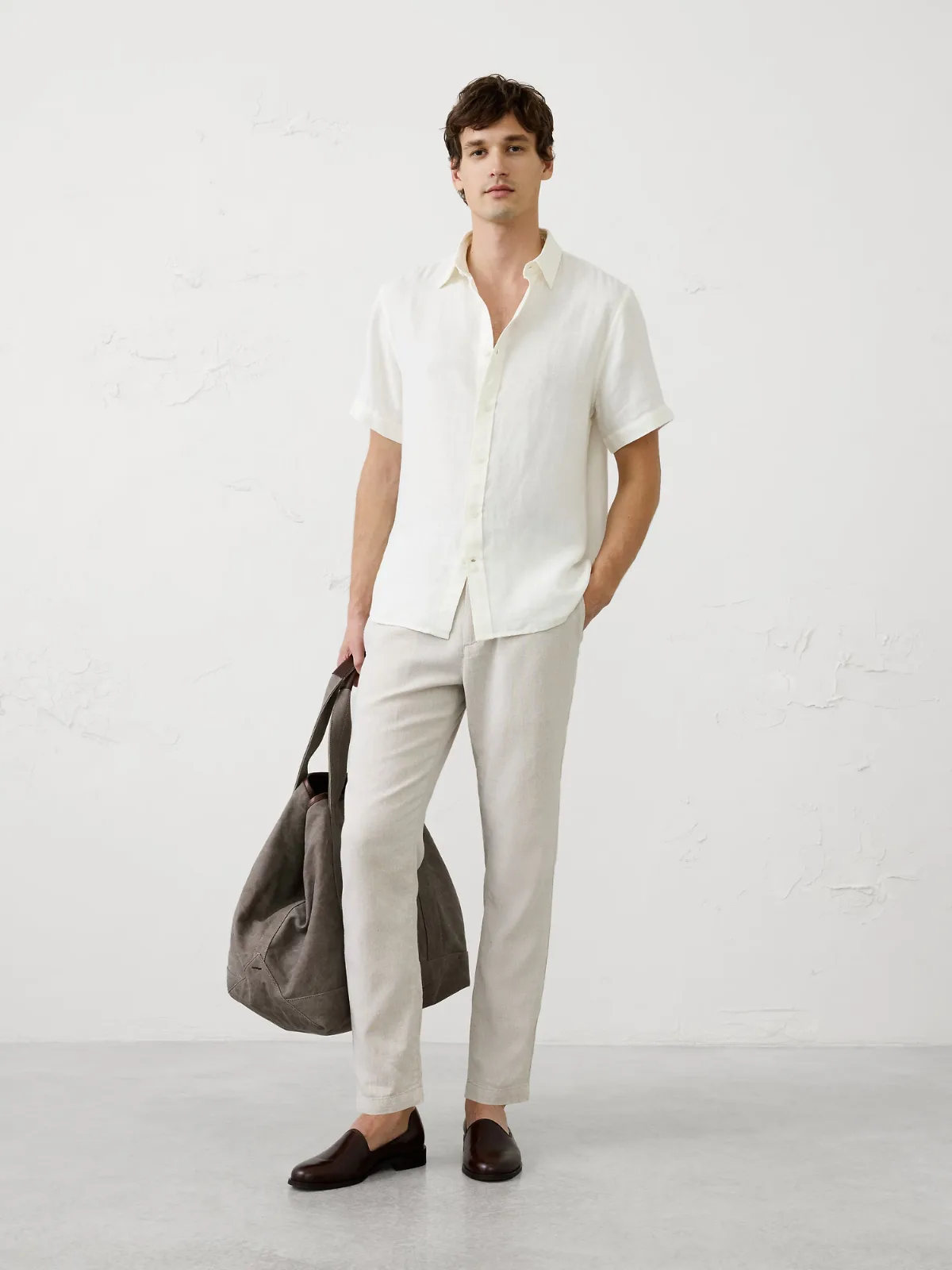 Slim-Fit Linen-Blend Herringbone Shirt by Banana Republic