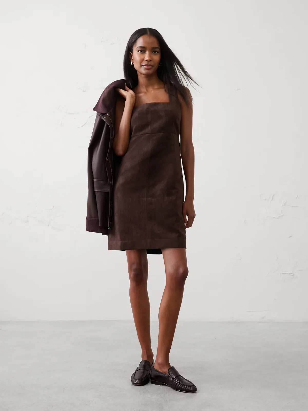 Vegan Suede Empire-Waist Mini Dress
