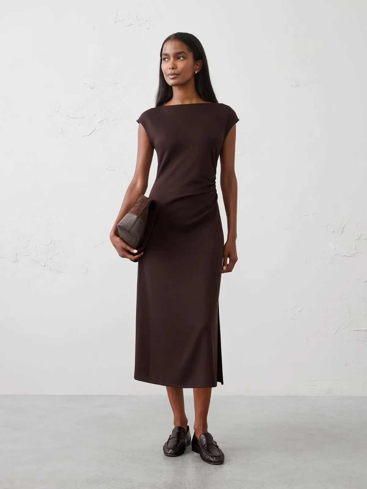Soft Touch Side-Shirred Midi Dress by Banana Republic
