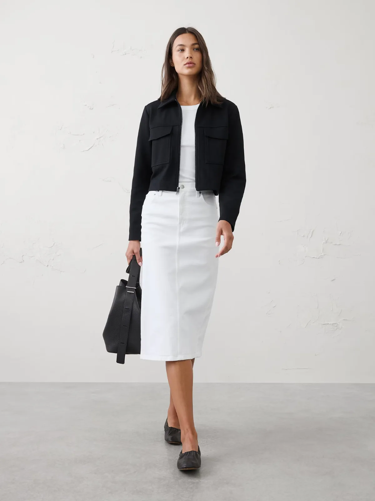 Knit Twill Cropped Jacket by Banana Republic