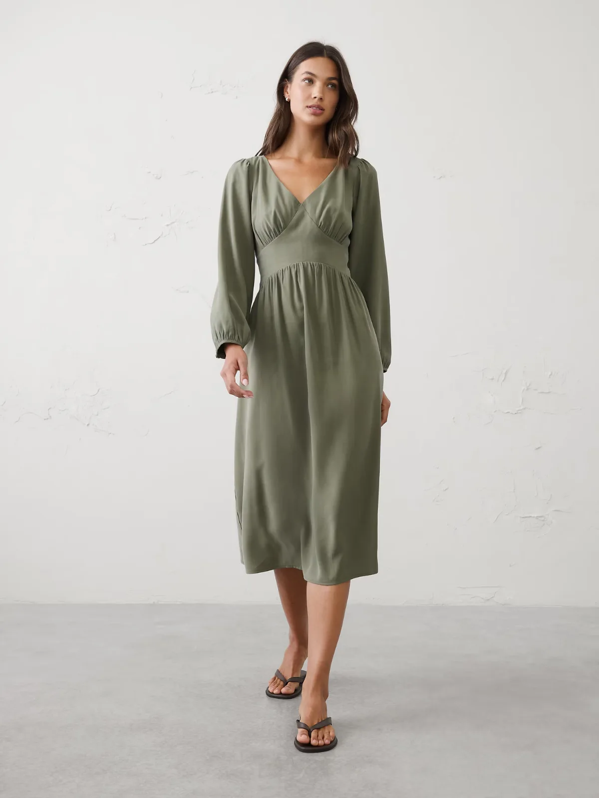 Arched-Yoke Midi Dress by Banana Republic