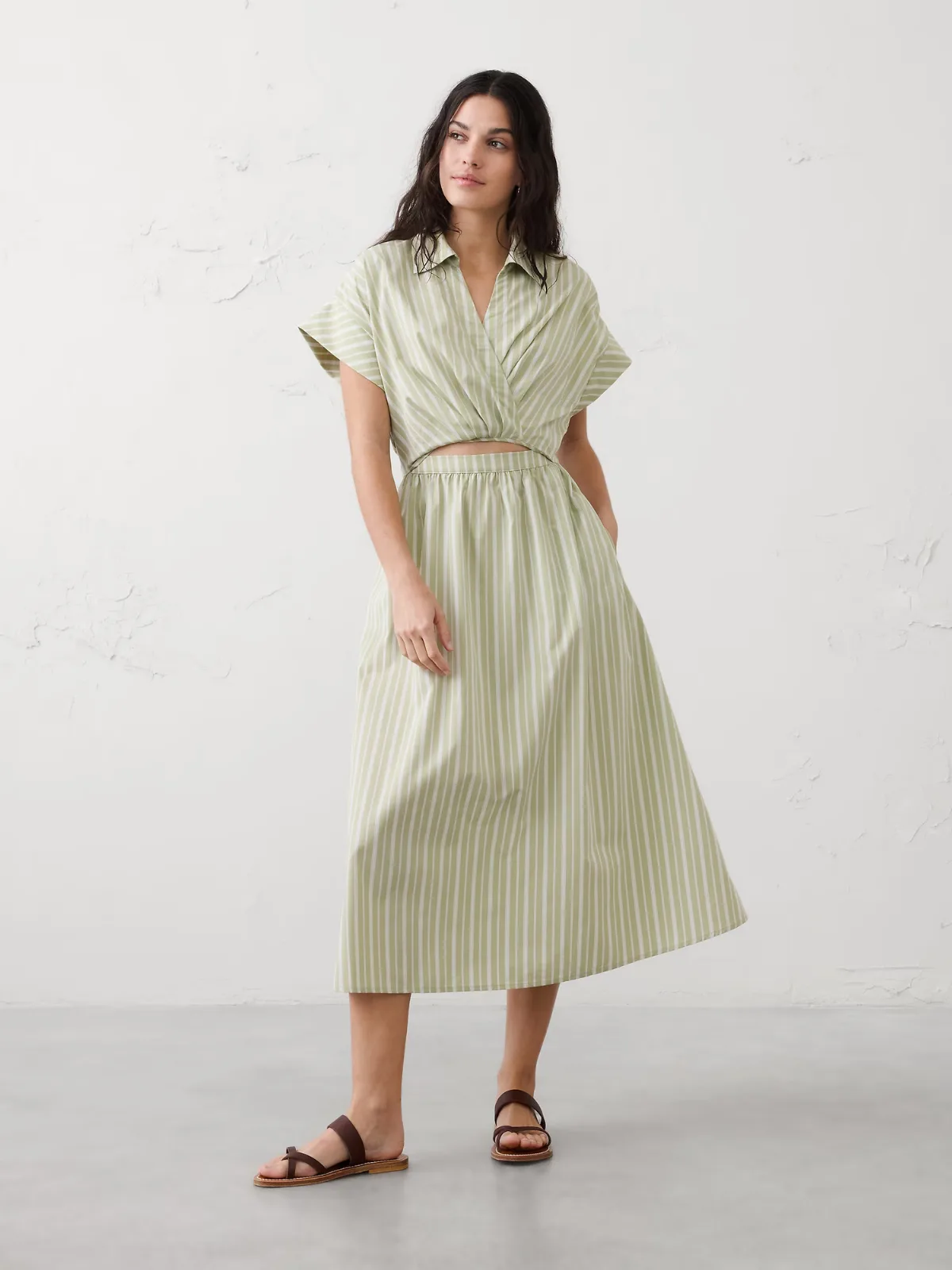 Cutout Poplin Midi Dress by Banana Republic