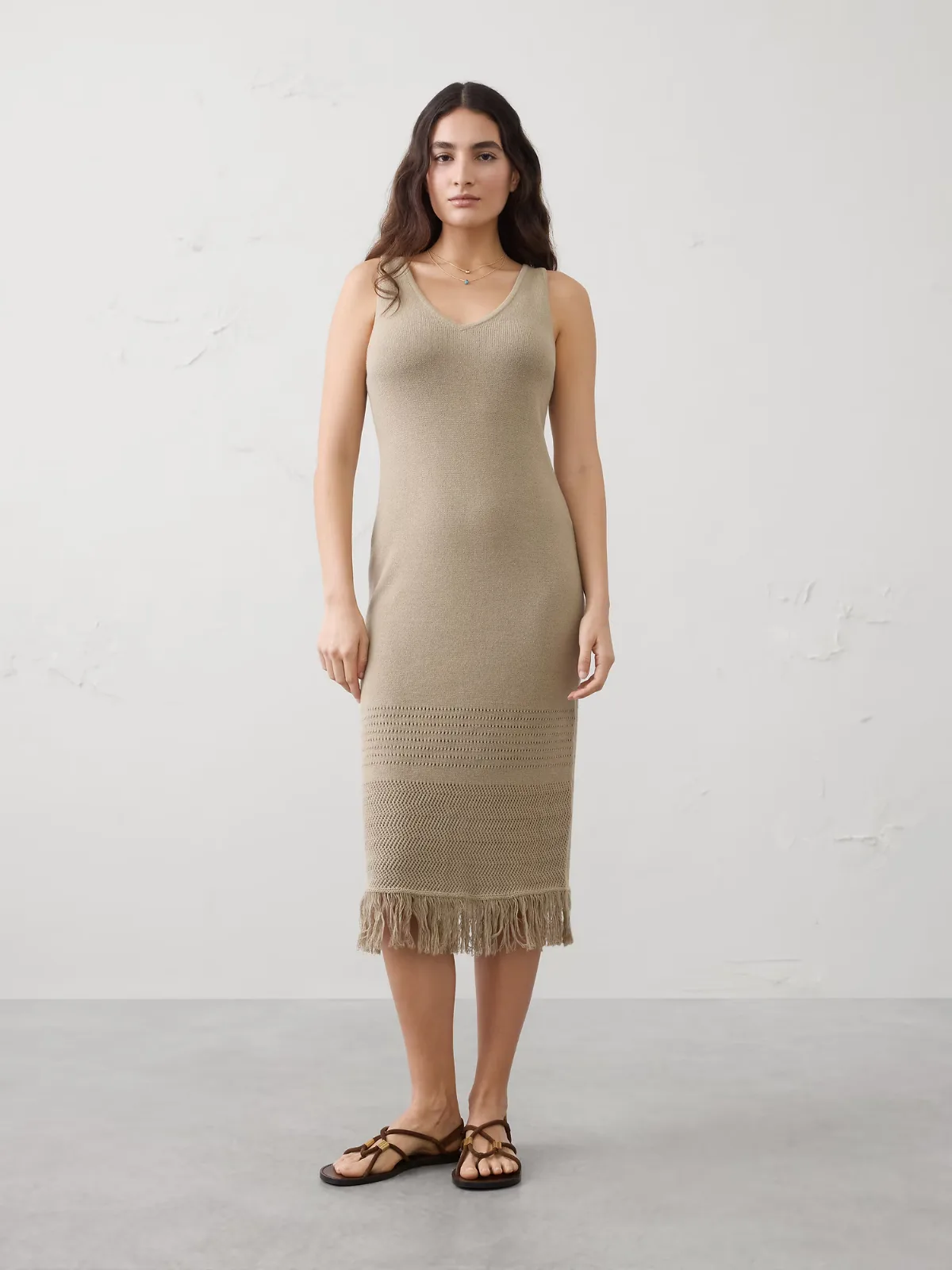 Frayed-Hem Tank Midi Dress by Banana Republic