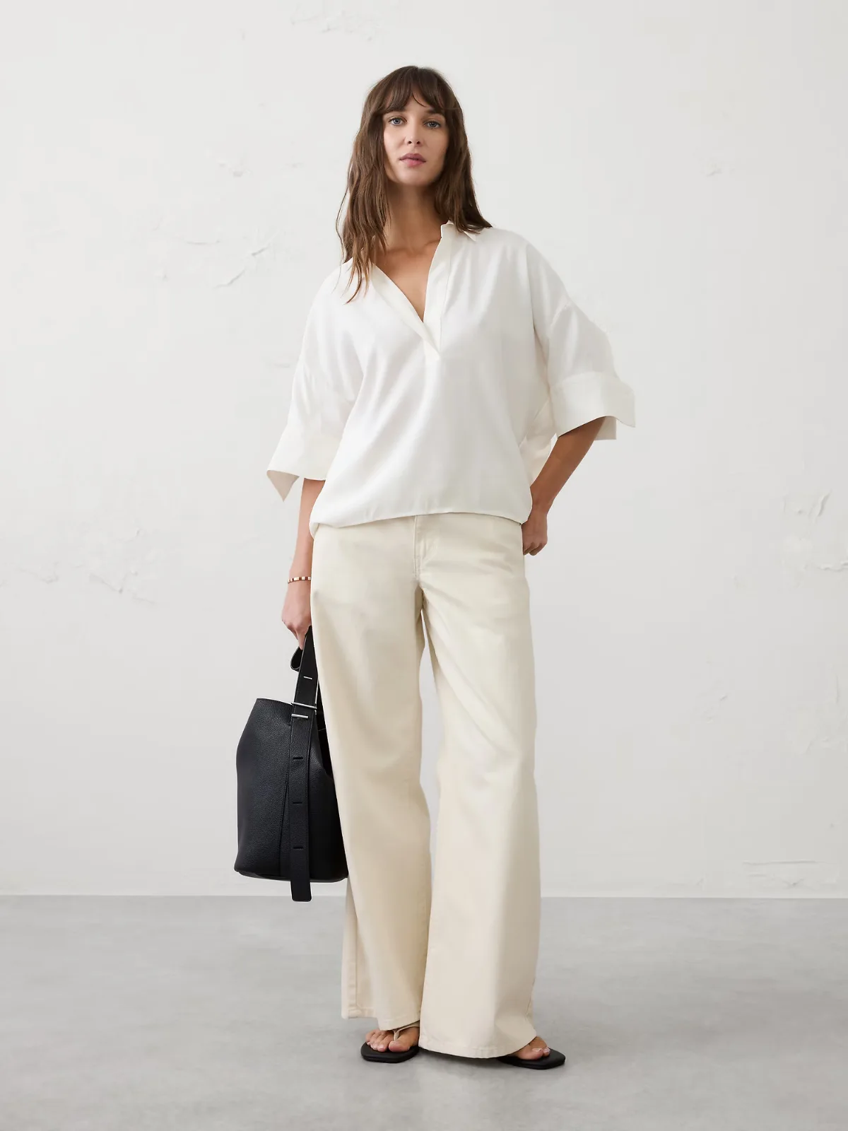 Drapey Twill Collared Popover Top by Banana Republic