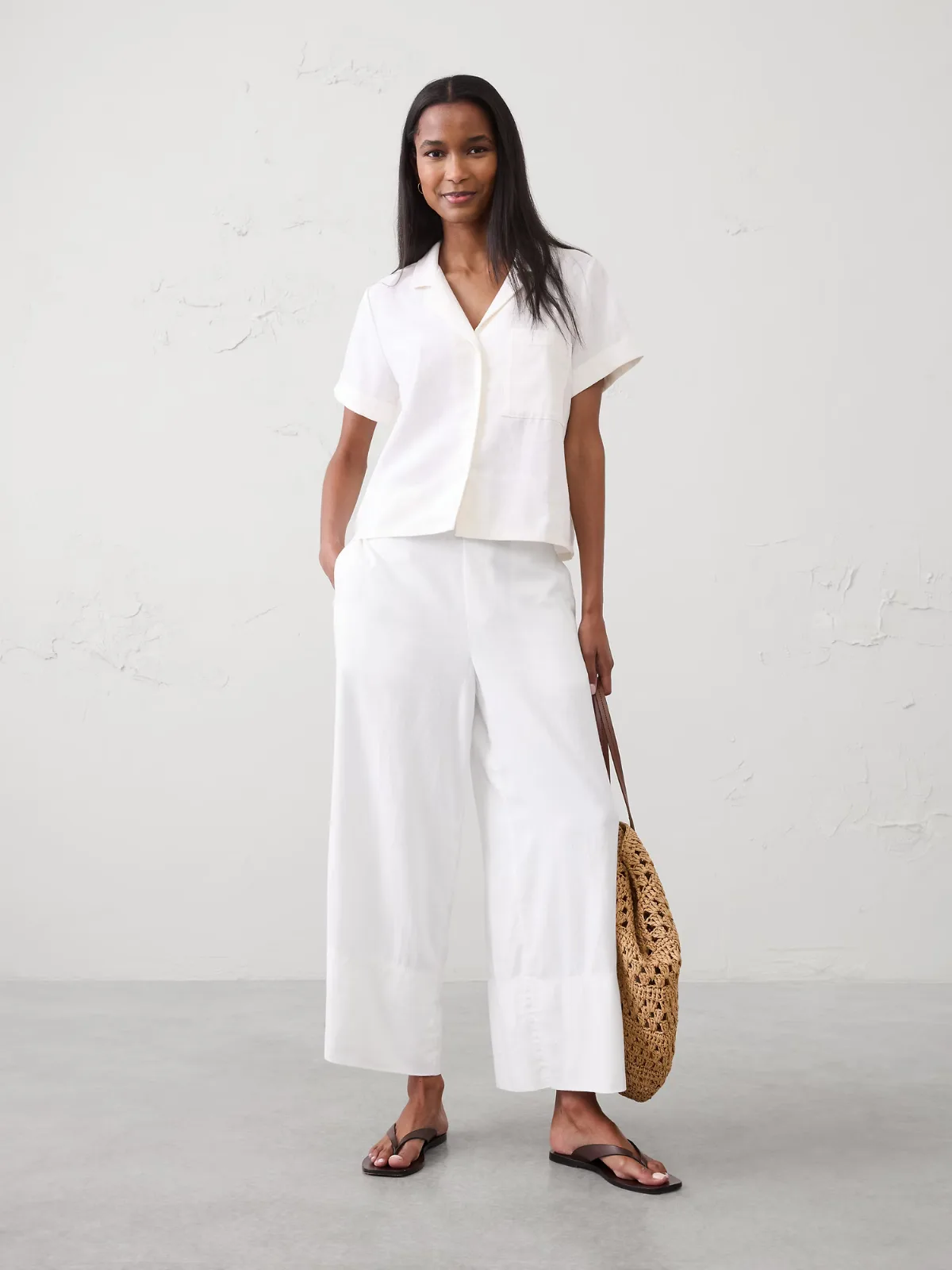 Anyday Wide-Leg High-Rise Linen-Blend Cropped Pant
