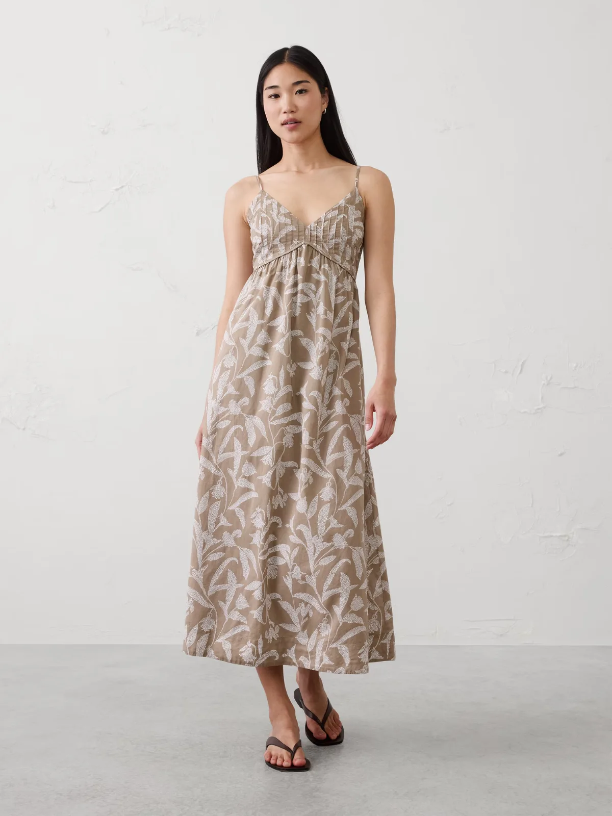 Pleated Voile Long Midi Dress