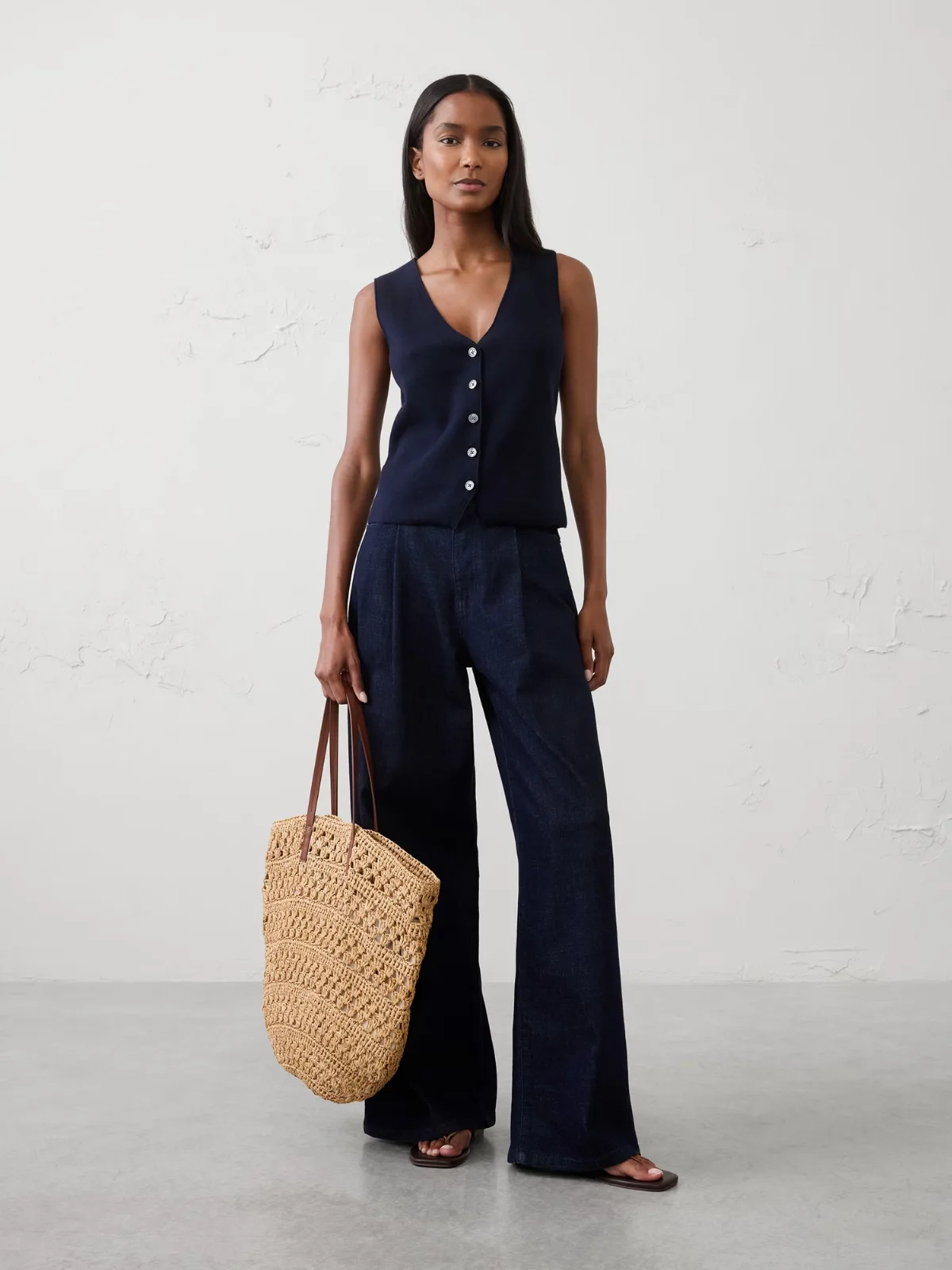 V-Neck Button Sweater by Banana Republic