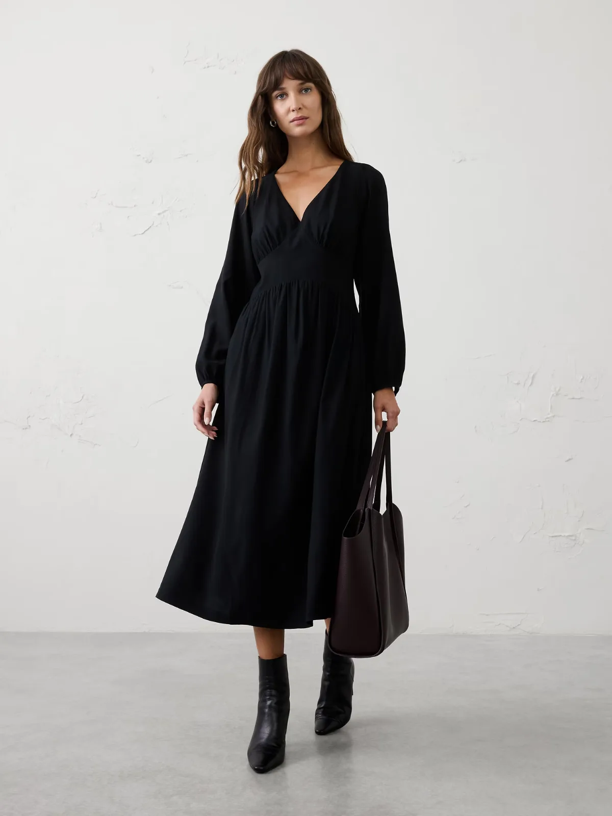 Arched-Yoke Midi Dress