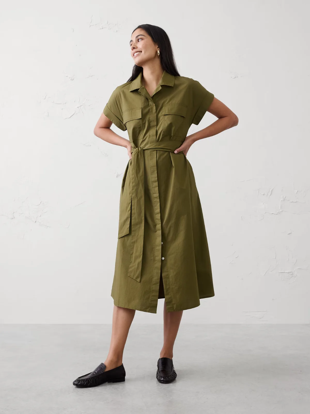 Poplin Utility Midi Shirtdress by Banana Republic