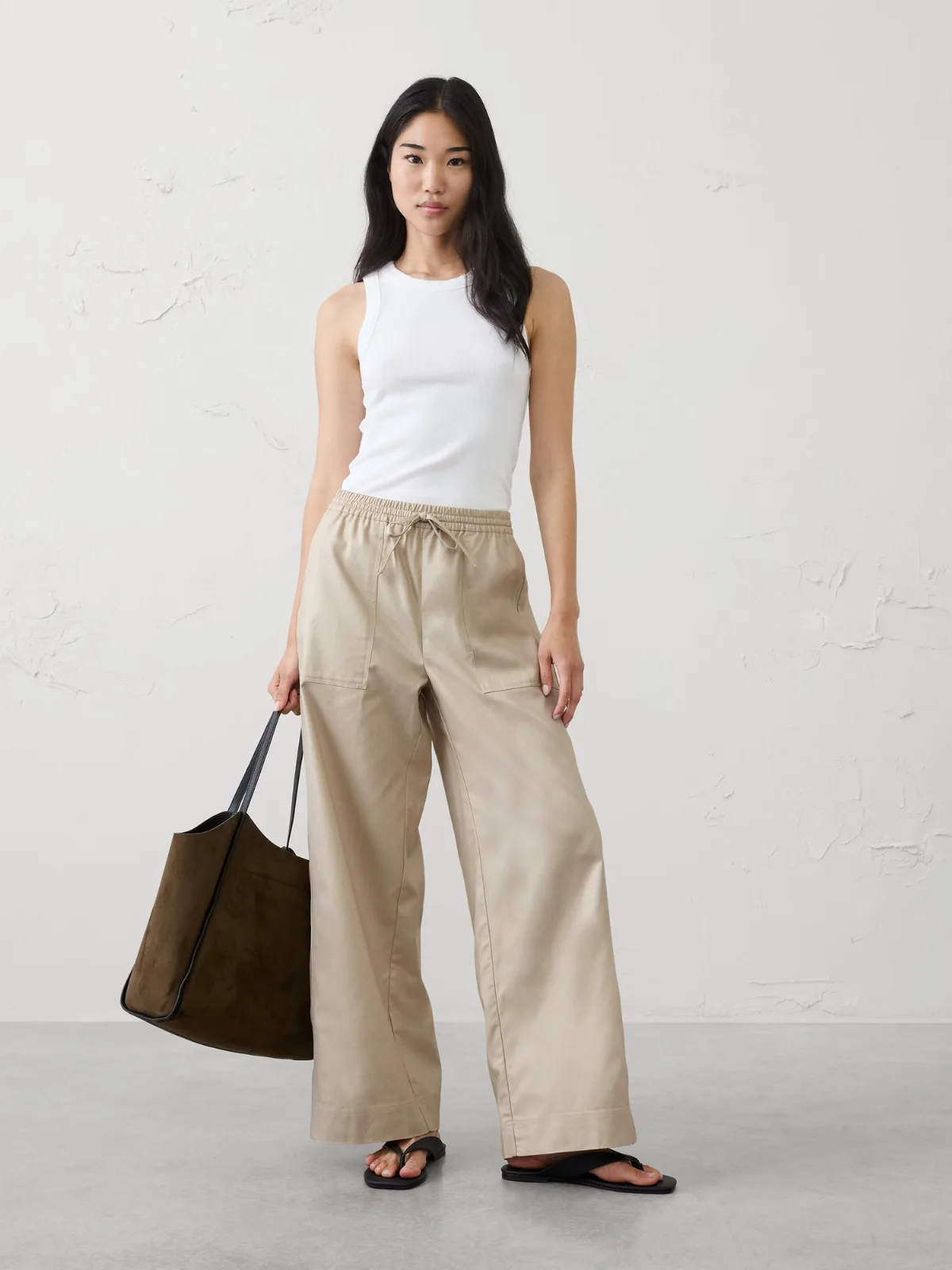 Relaxed-Fit Wide-Leg Mid-Rise Pull-On Twill Painters Pant by Banana Republic
