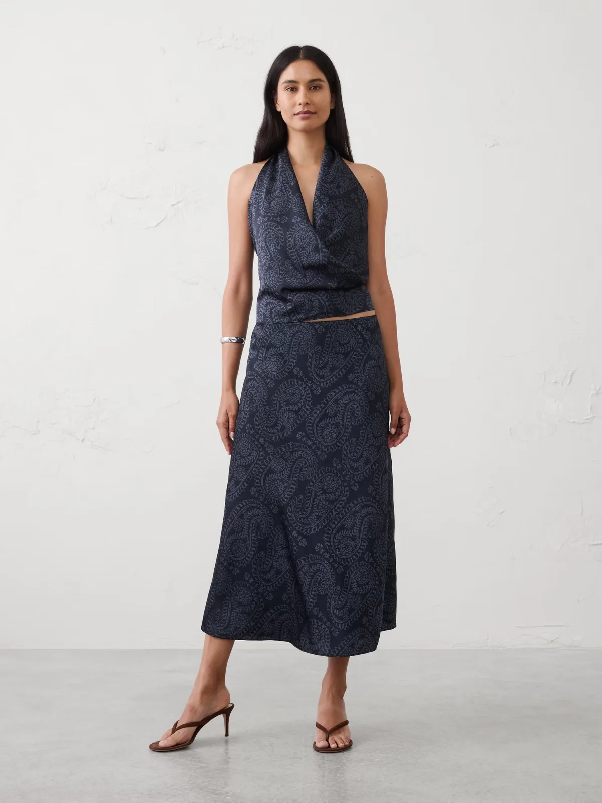 Crushed Satin Midi Slip Skirt by Banana Republic