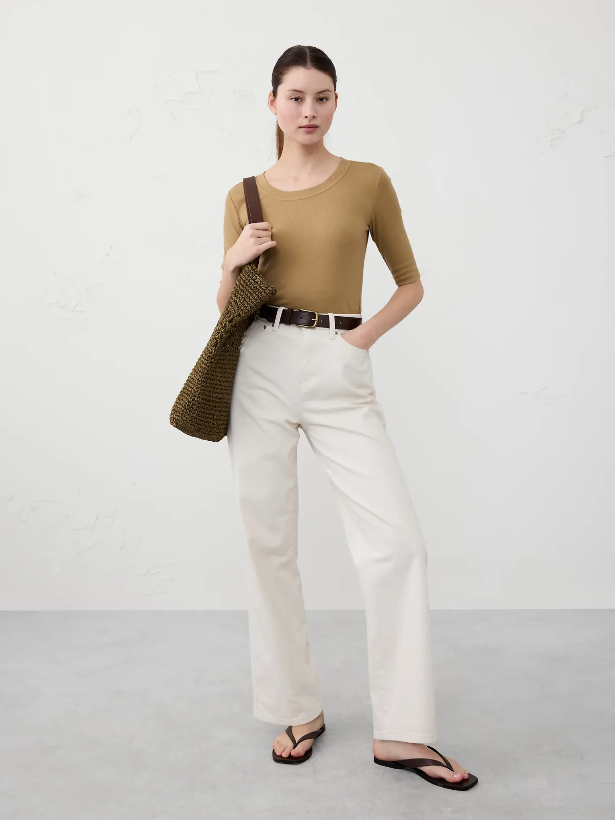Ribbed Elbow-Sleeve T-Shirt by Banana Republic