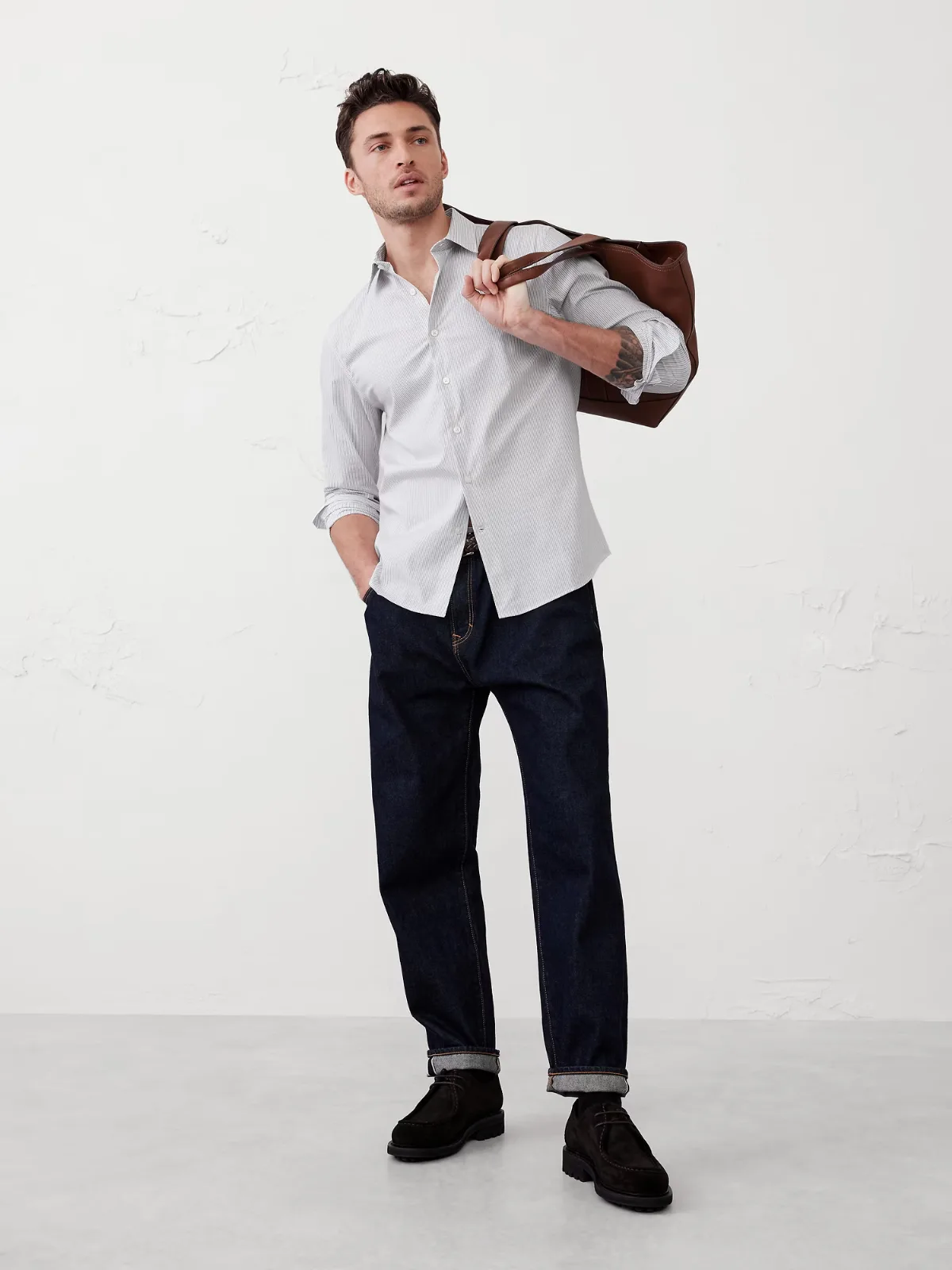 Slim-Fit Untucked Dress Shirt by Banana Republic