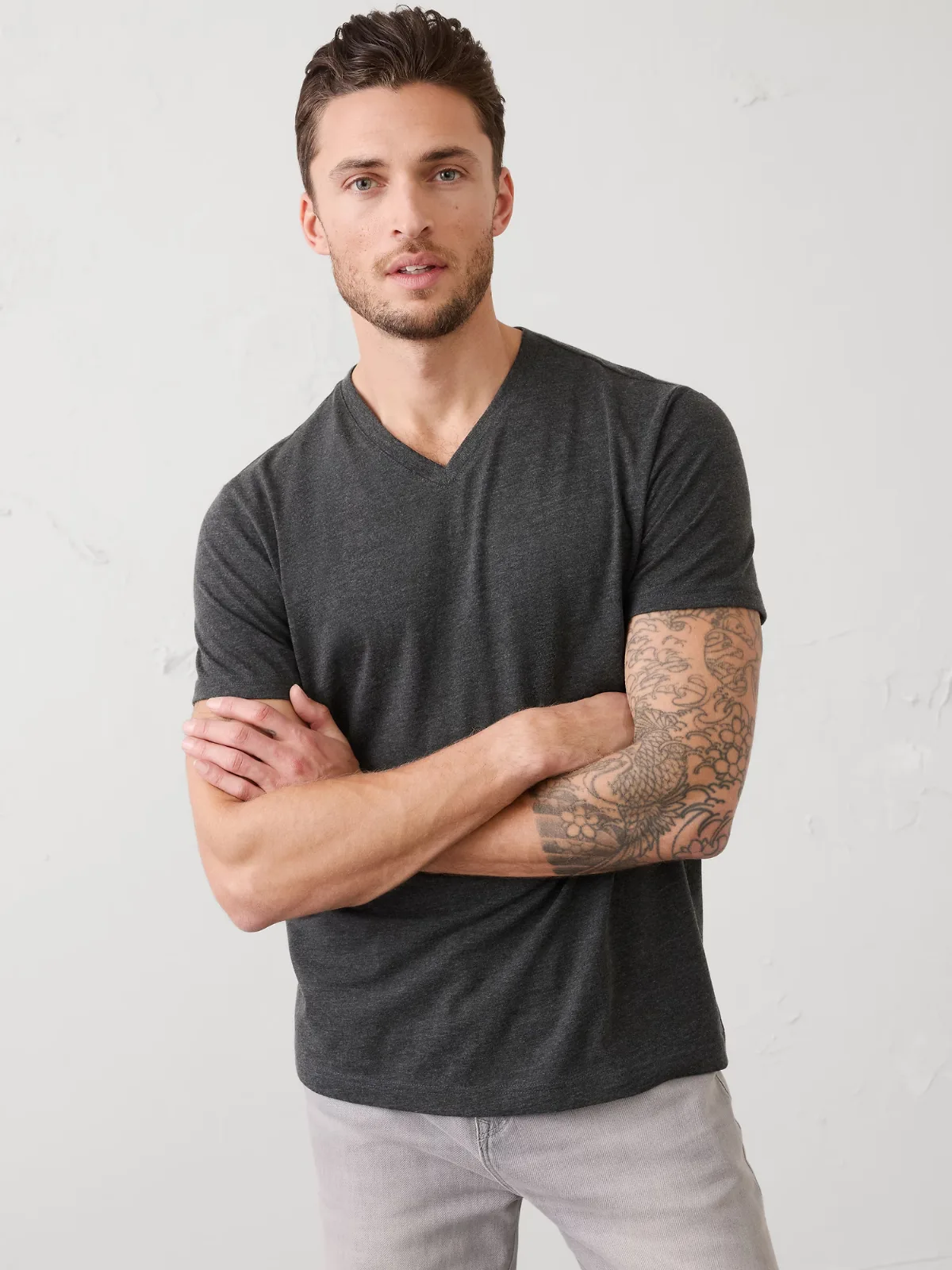 Standard-Fit Premium Wash V-Neck Shirt by Banana Republic