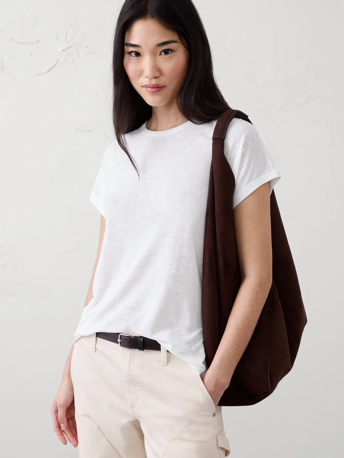 Linen-Blend Cap-Sleeve T-Shirt by Banana Republic