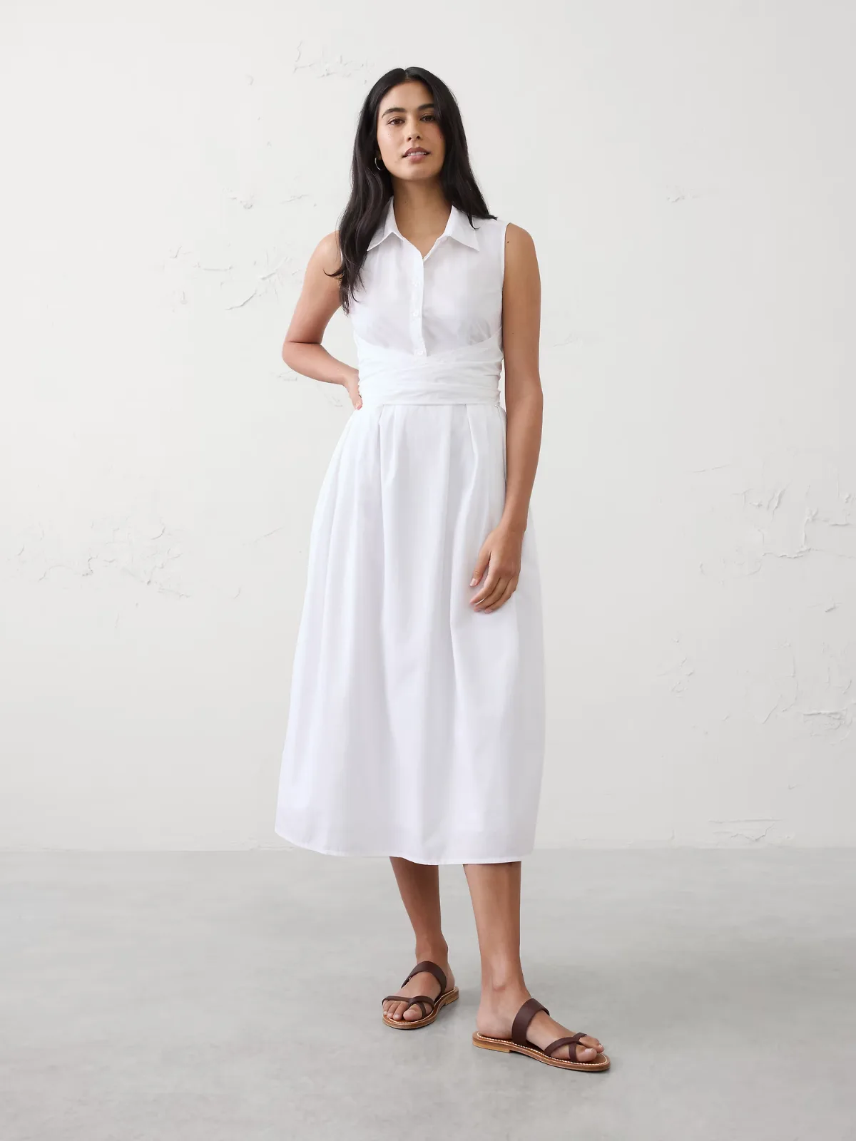 Poplin Wrapped Midi Shirtdress by Banana Republic