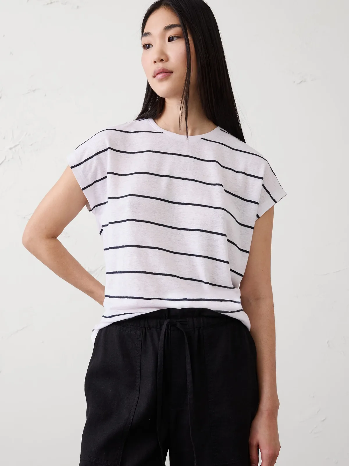 Linen-Blend Cap-Sleeve T-Shirt by Banana Republic
