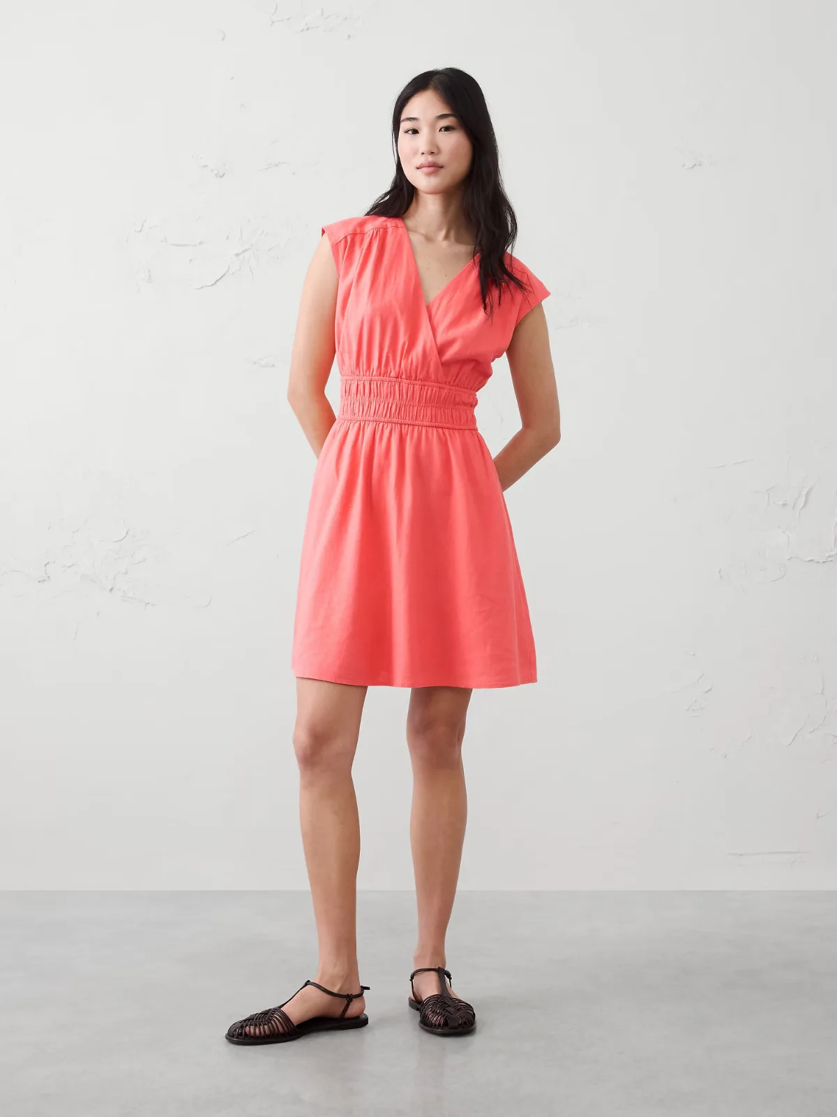 Linen-Blend Smocked-Waist Mini Dress by Banana Republic