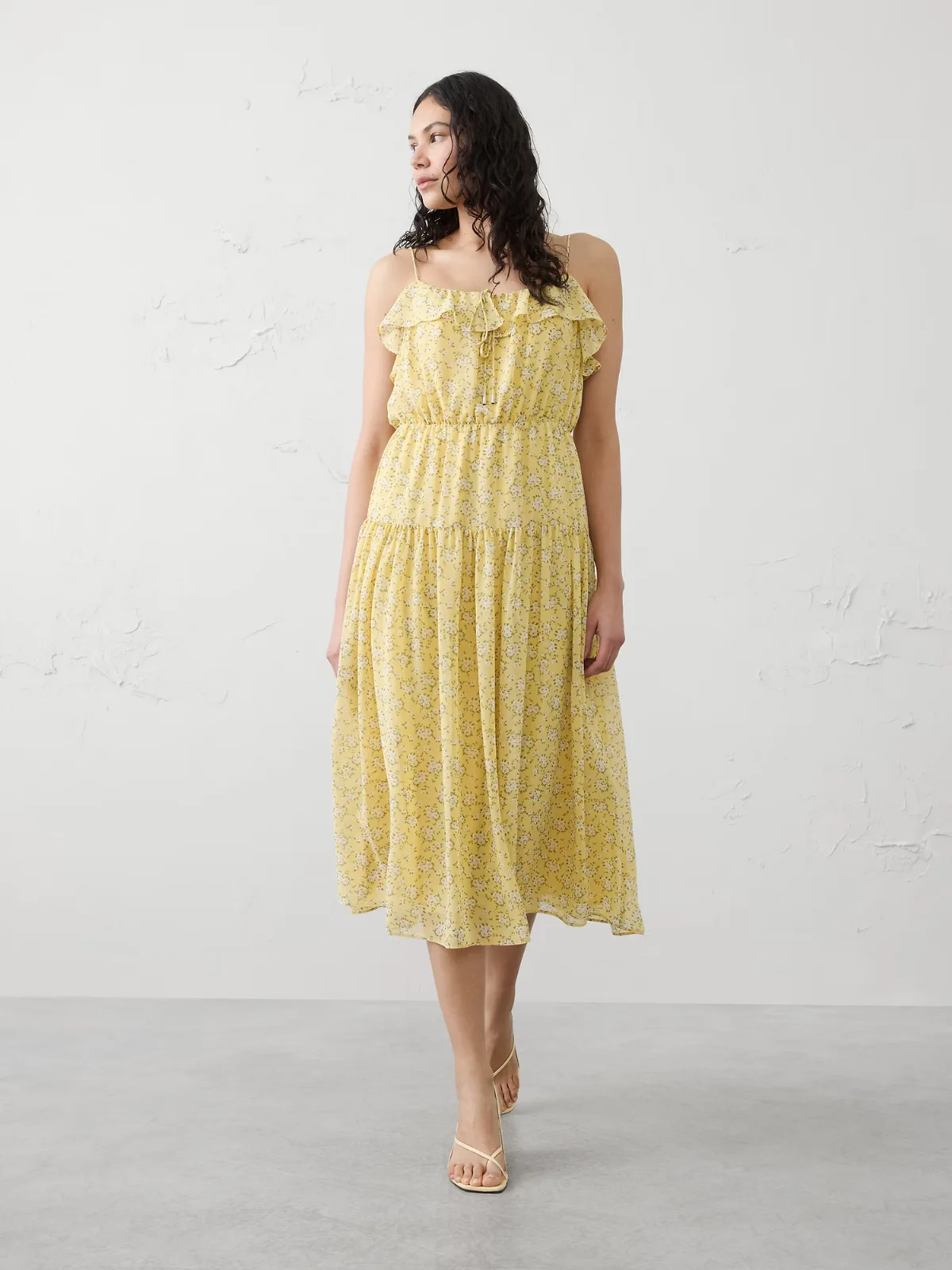 Chiffon Ruffle Midi Dress by Banana Republic