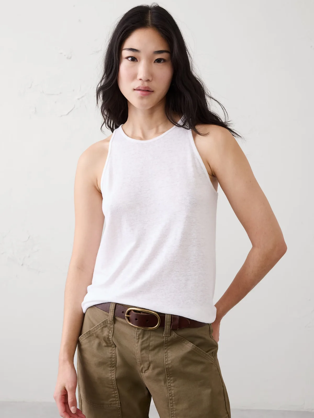Linen-Blend Racer Back Tank by Banana Republic
