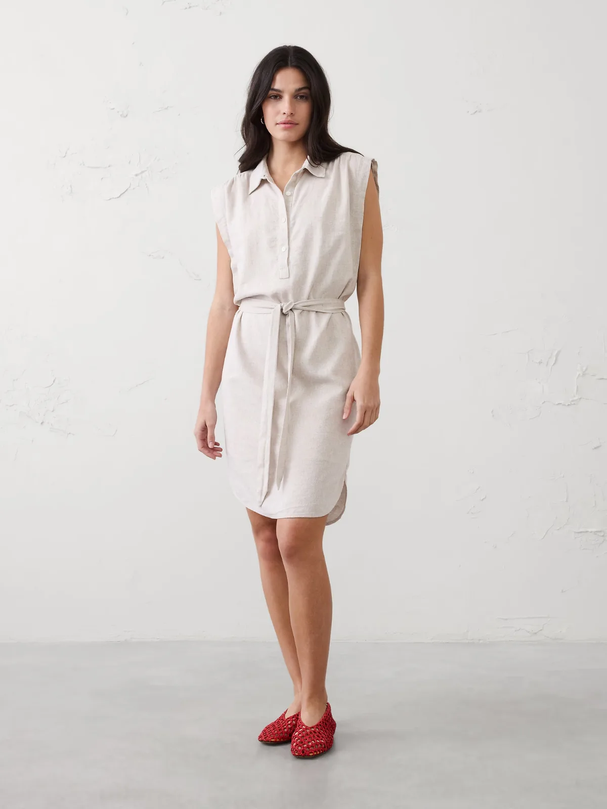 Linen-Blend Knee-Length Shirtdress by Banana Republic