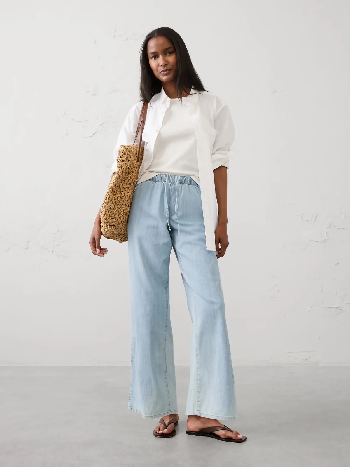 Straight-Leg Mid-Rise Summerweight Pull-On Jean by Banana Republic