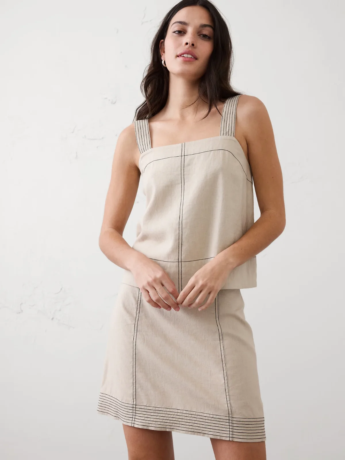 Linen-Blend Trapunto Tank by Banana Republic