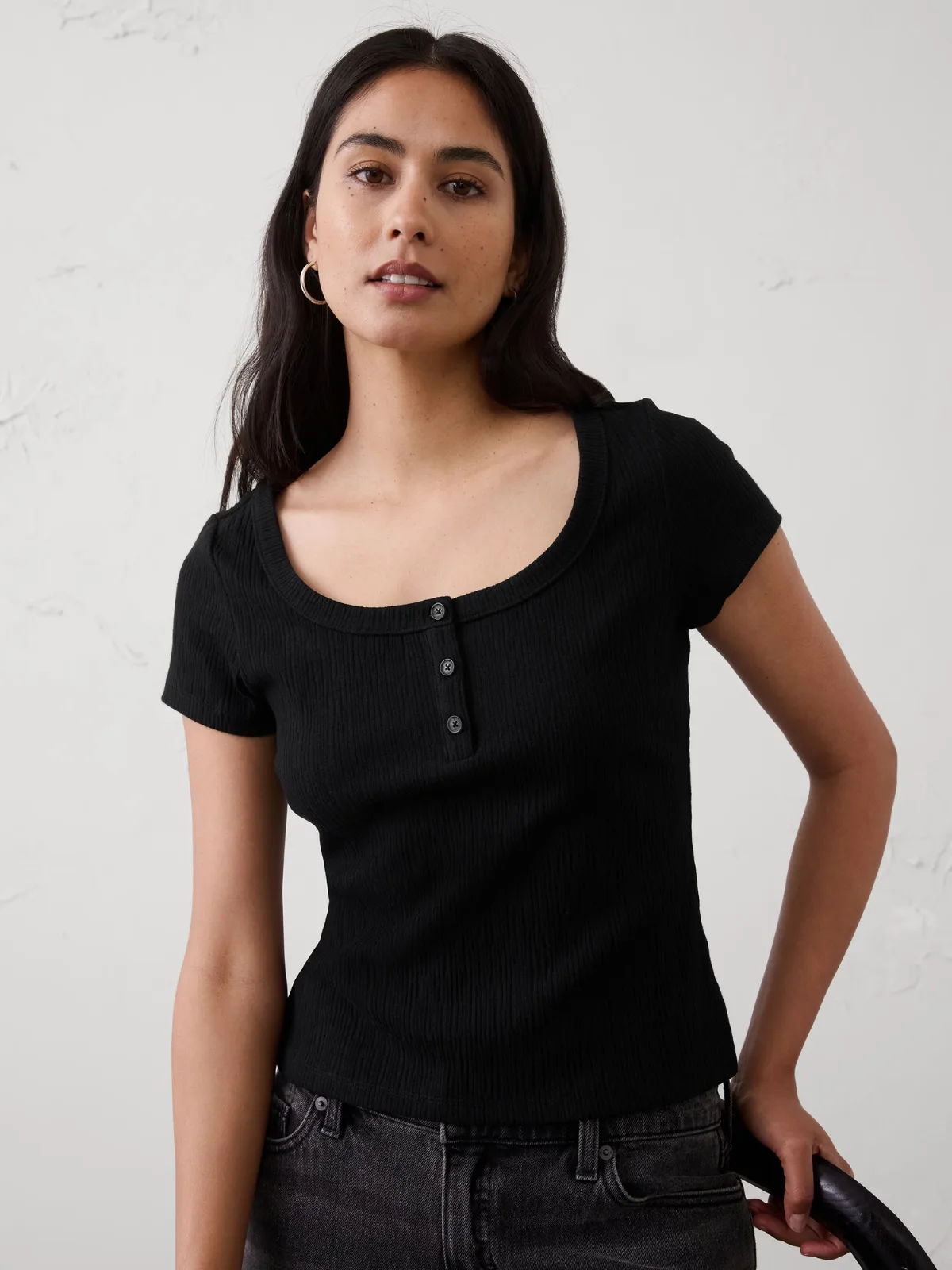Variegated Ribbed Henley Shirt by Banana Republic