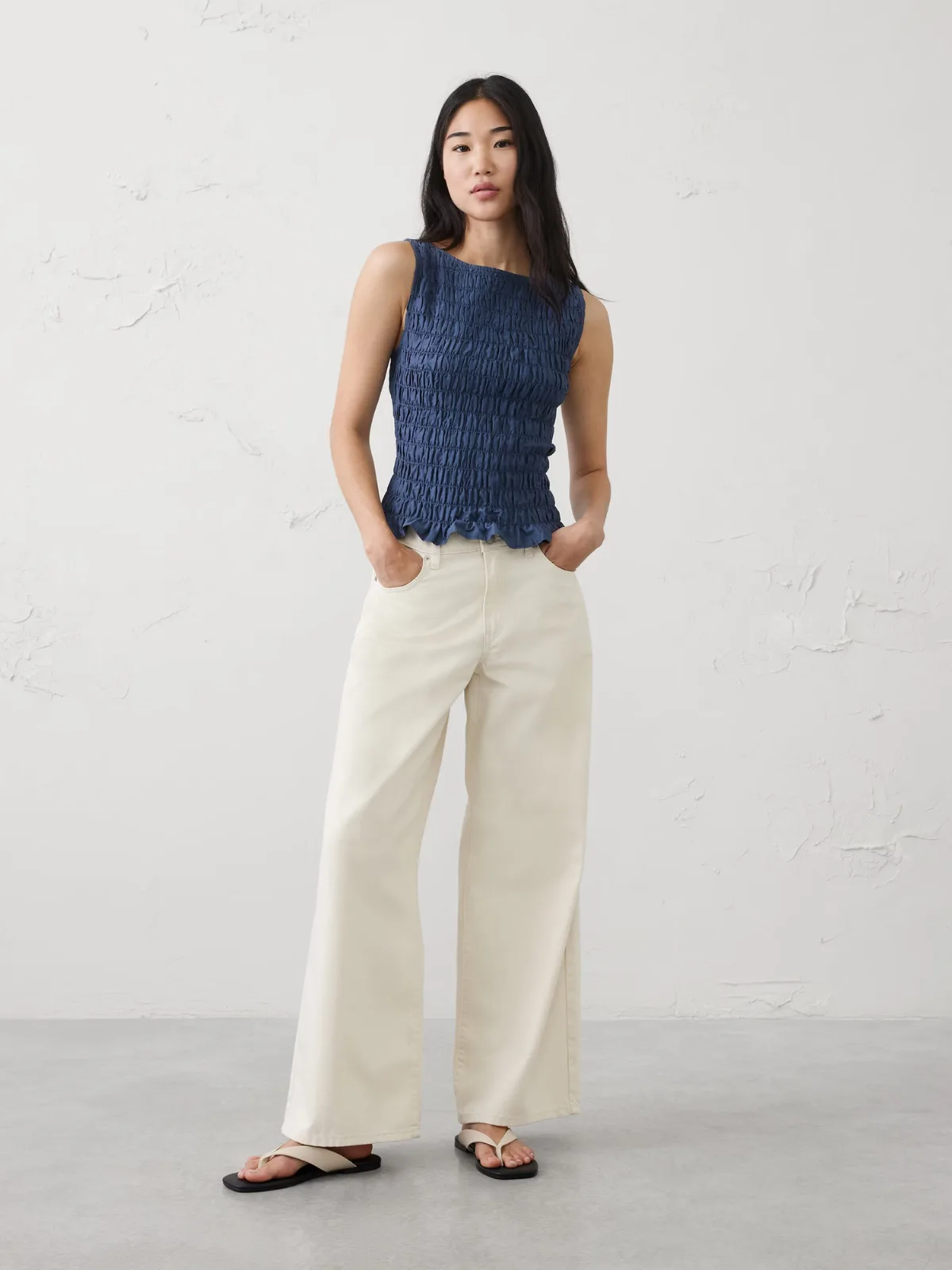 Boatneck Smocked Cropped Top by Banana Republic