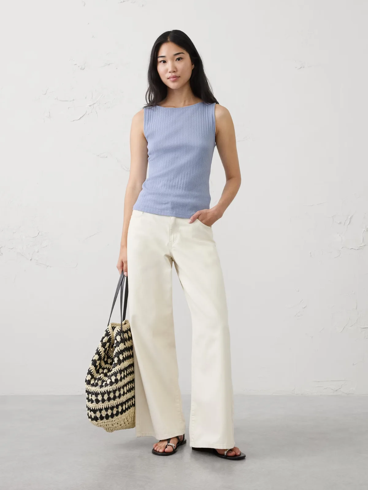 Pointelle Ribbed Boatneck Top by Banana Republic