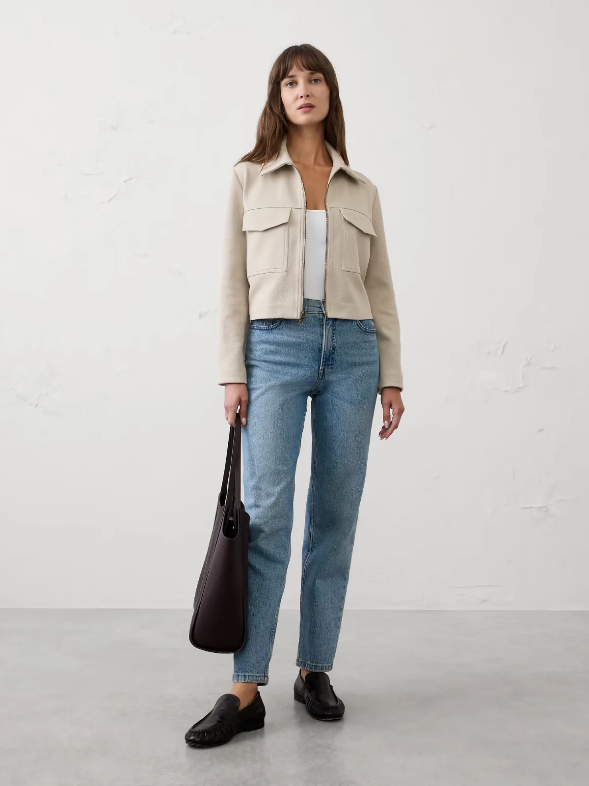 Knit Twill Cropped Jacket by Banana Republic
