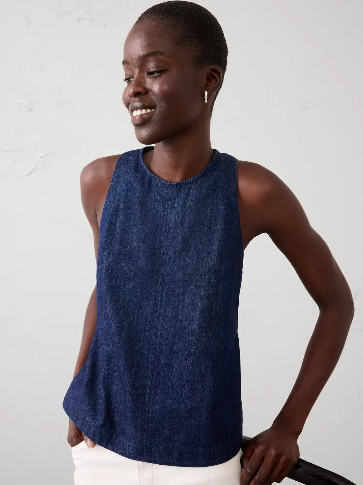 Denim High-Neck Top by Banana Republic