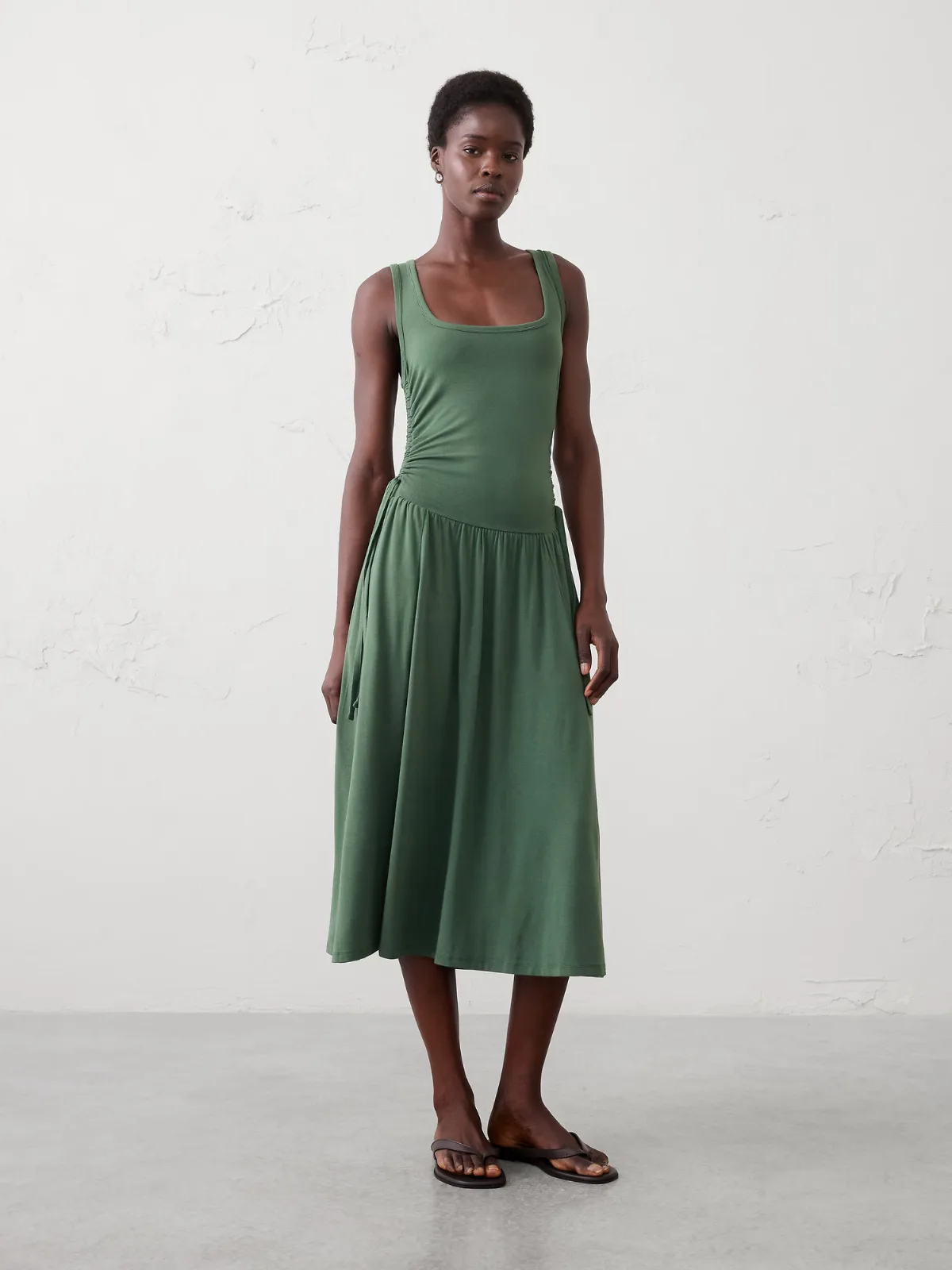 Knit Shirred-Waist Midi Dress by Banana Republic