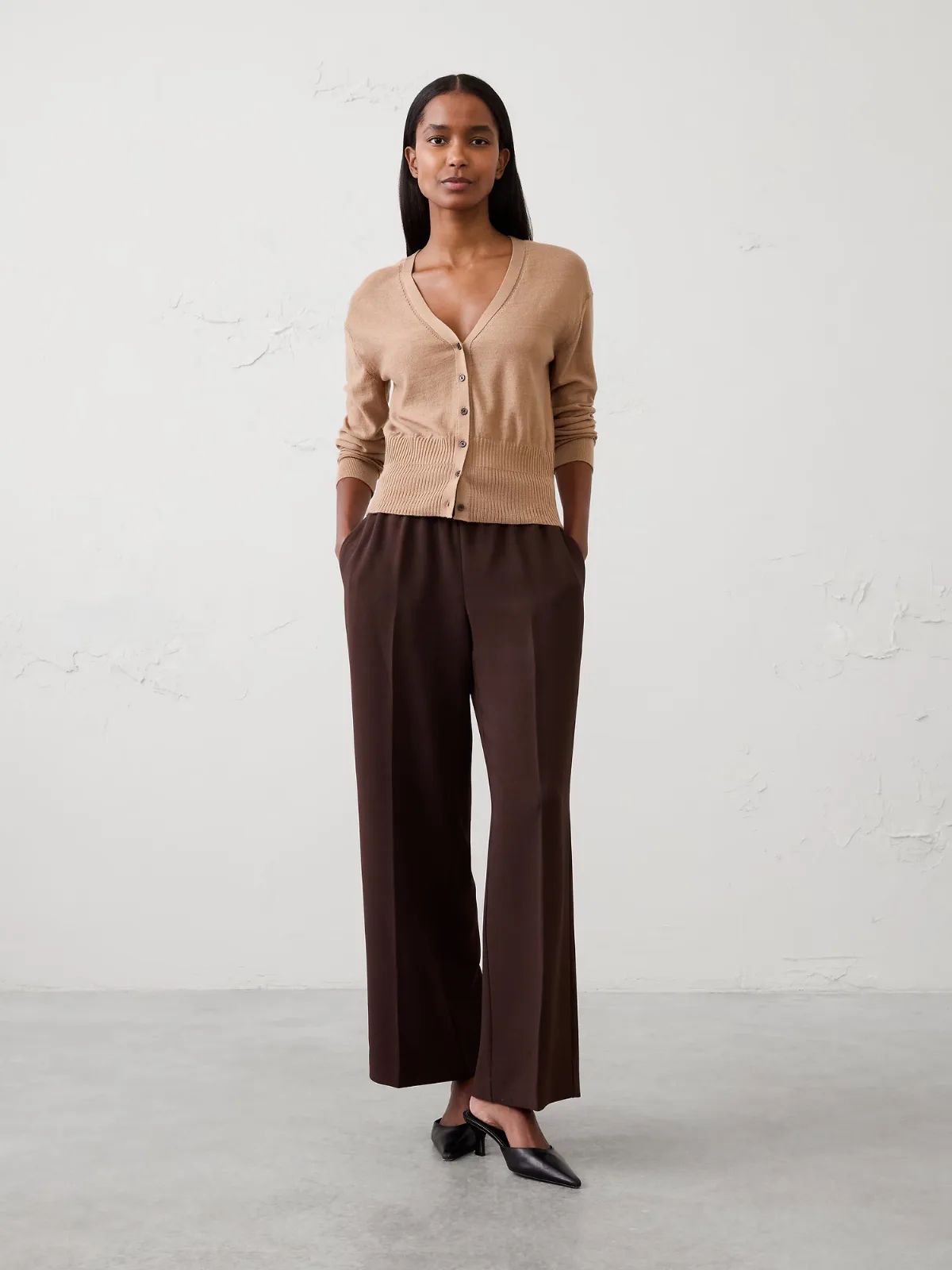 Merino Wool V-Neck Cropped Cardigan Sweater