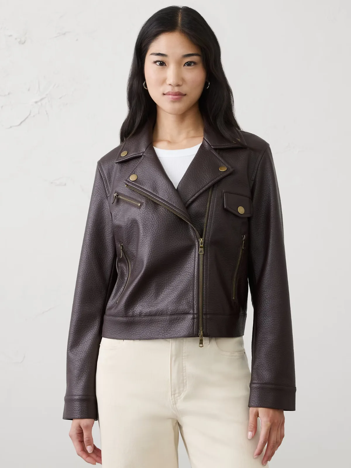 Vegan Leather Cropped Moto Jacket