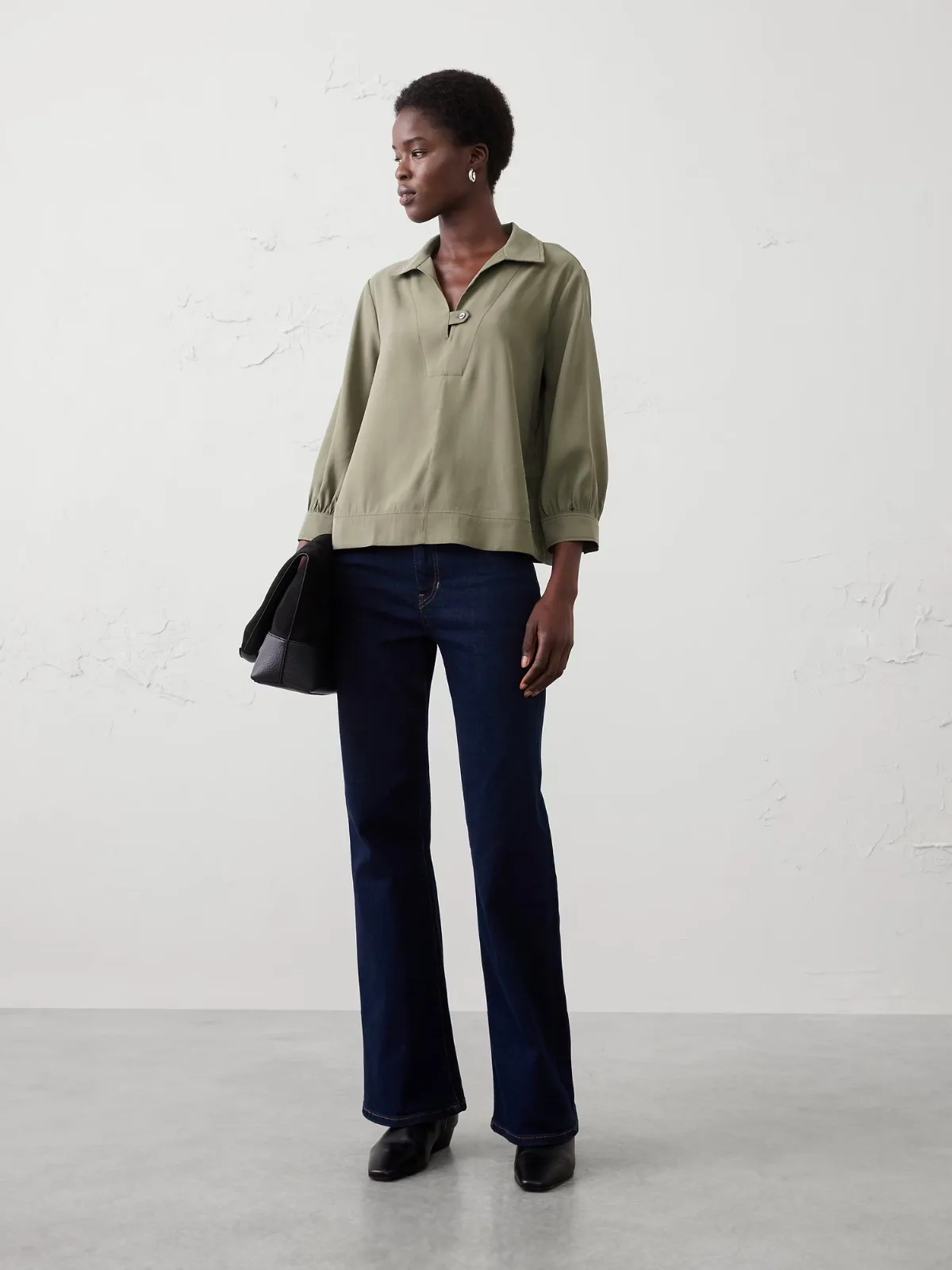 Collared-Tab Pullover Top