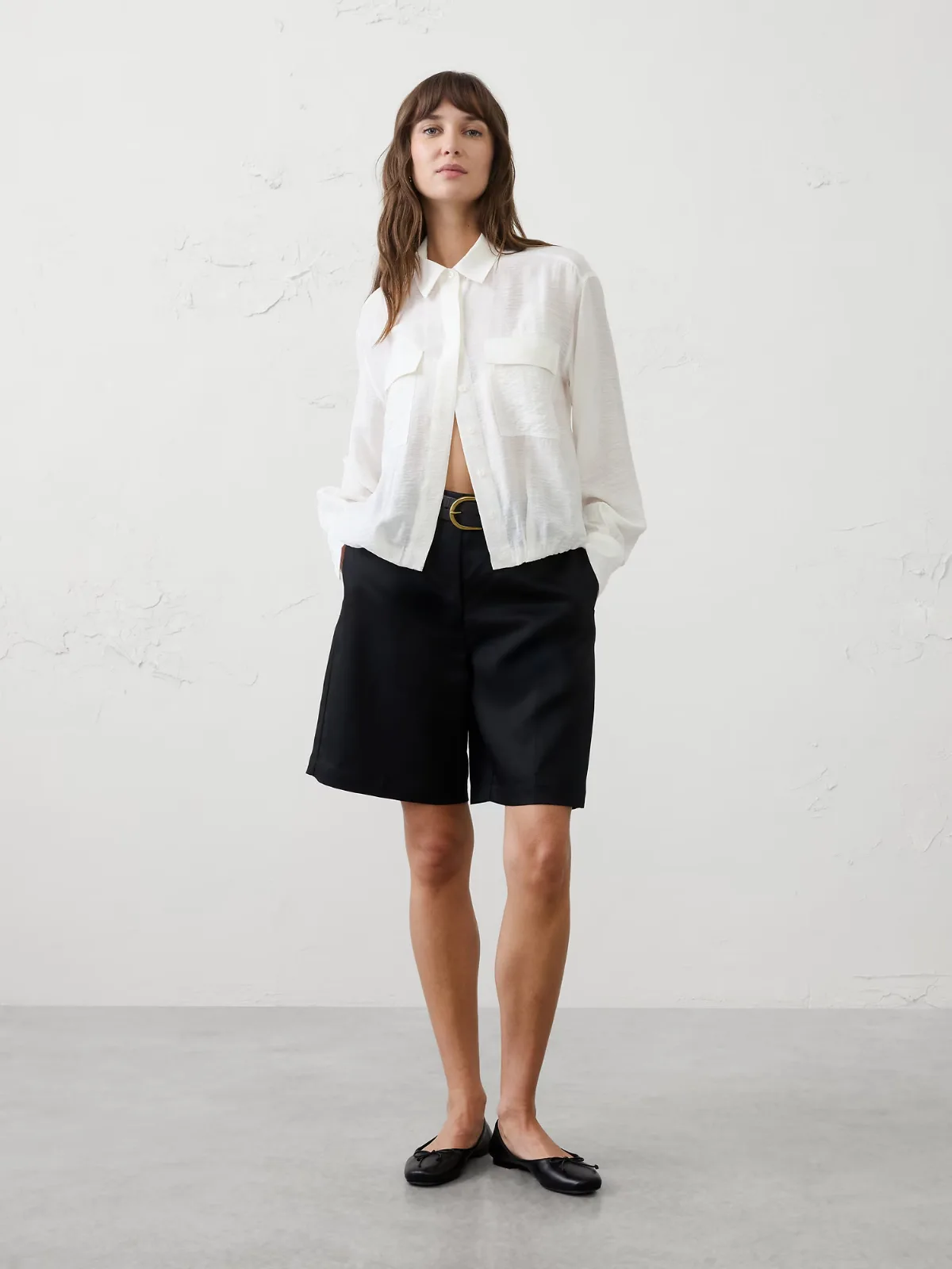 Blouson-Hem Pocket Cropped Shirt by Banana Republic