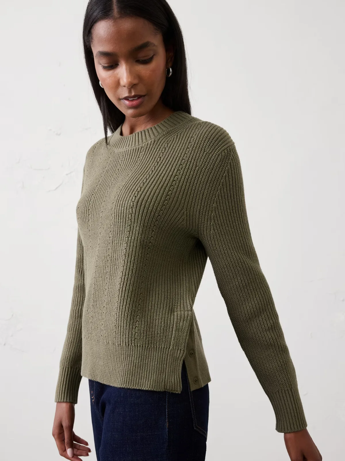 Cotton Textured Ribbed Side-Button Sweater by Banana Republic