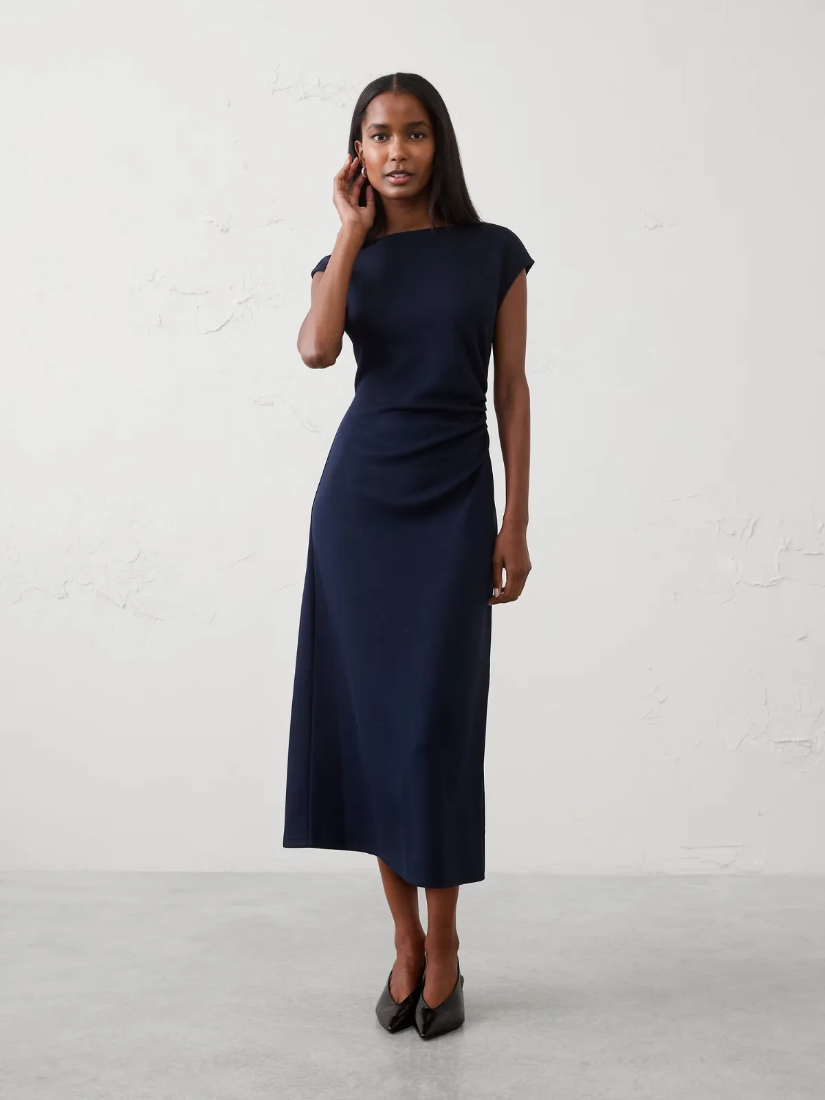 Soft Touch Side-Shirred Midi Dress