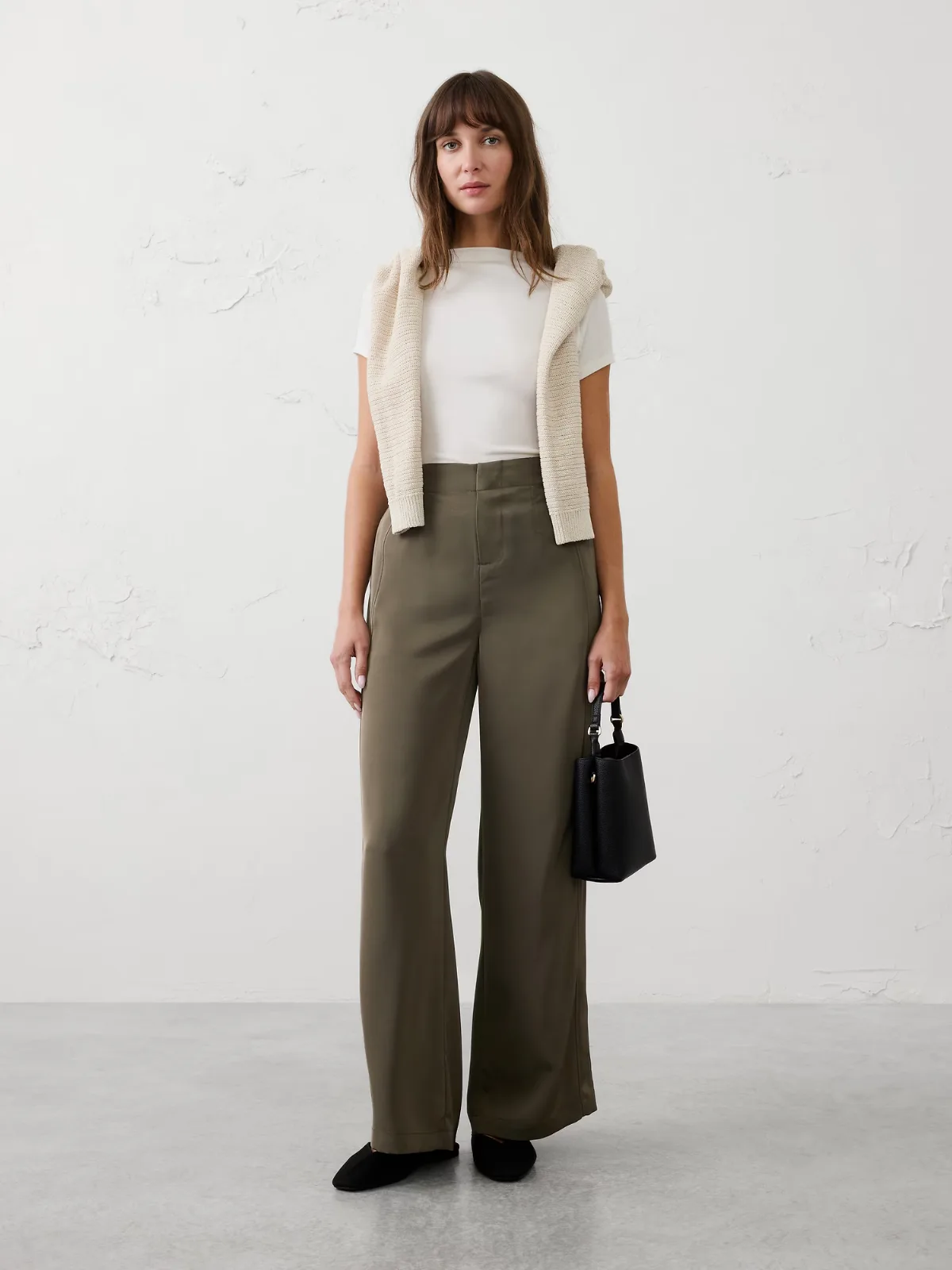 Wide-Leg High-Rise Sheen Twill Trouser