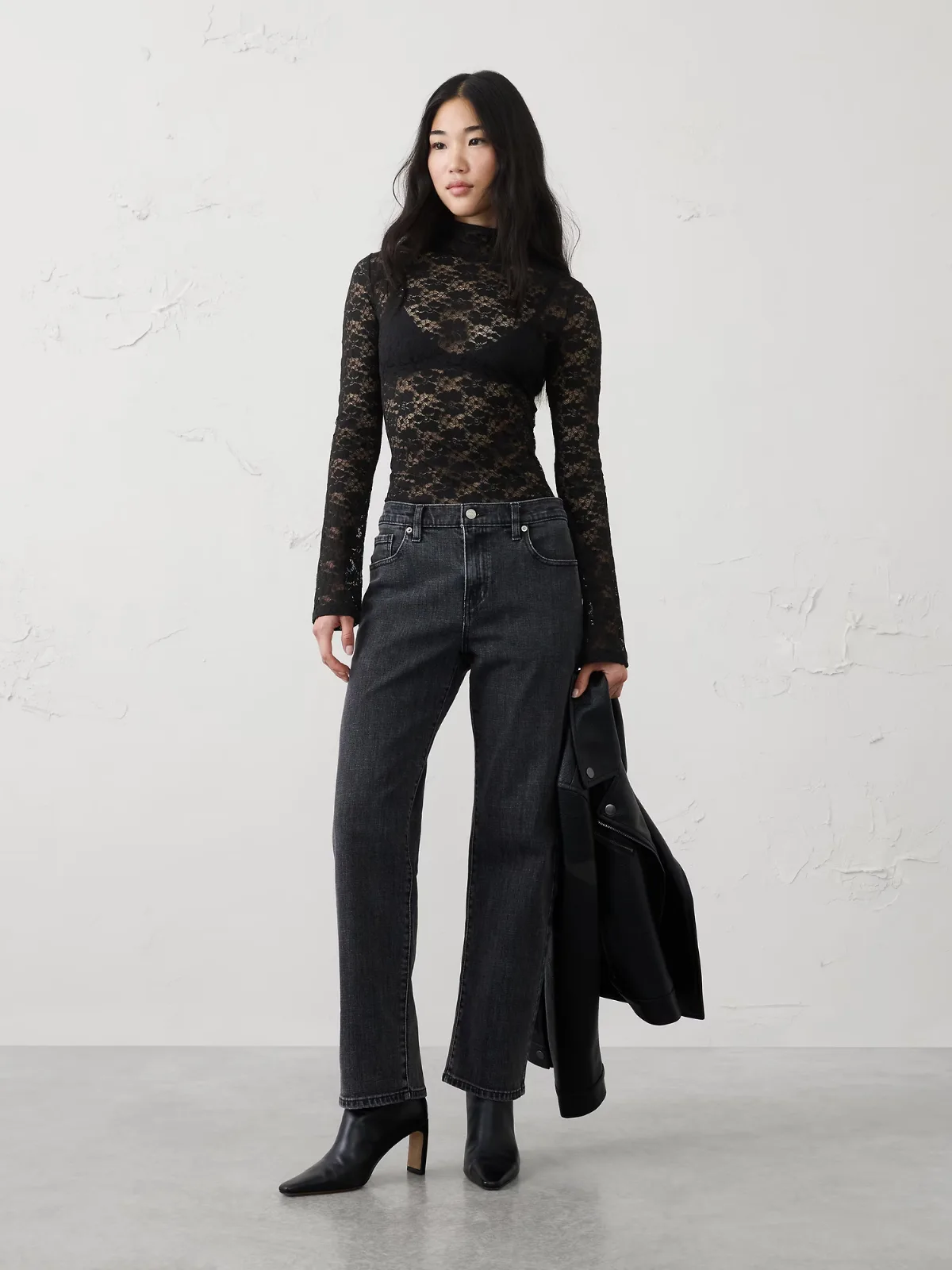 Lace Puckered Turtleneck Top by Banana Republic