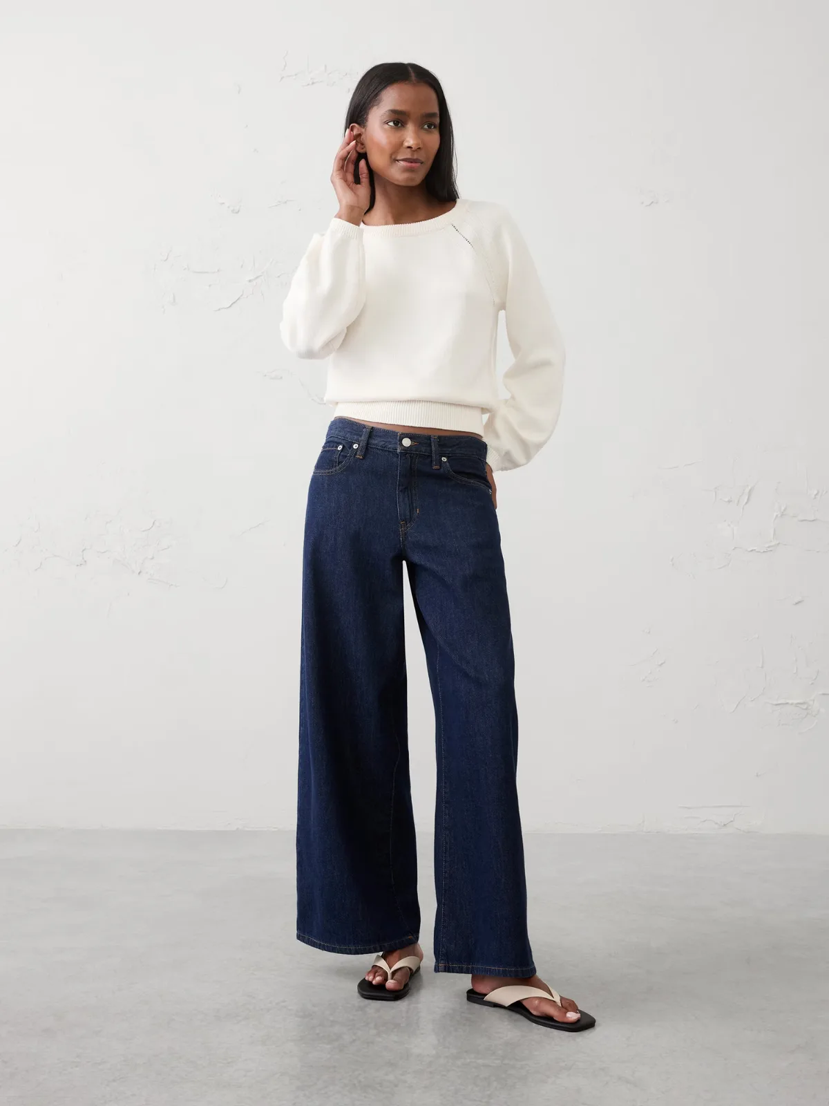 Cotton Pointelle Volume-Sleeve Sweater