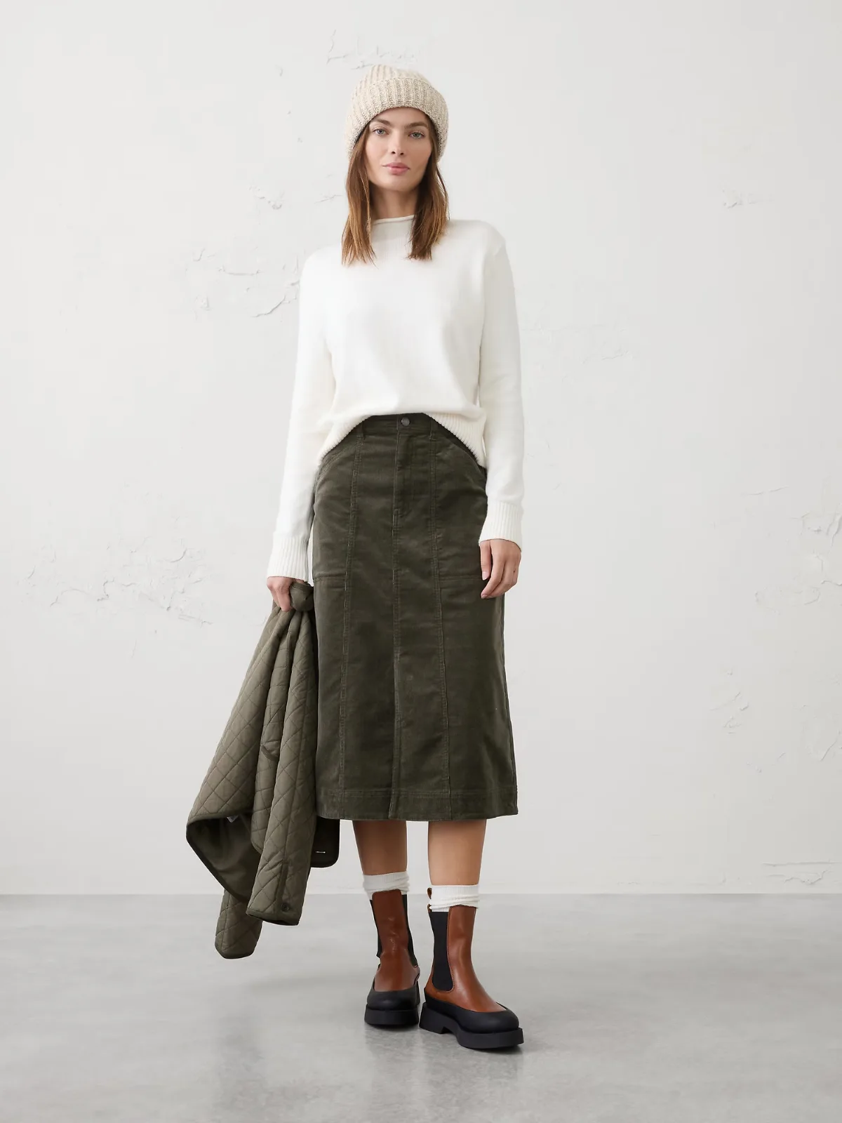 Seamed Corduroy Midi Skirt by Banana Republic