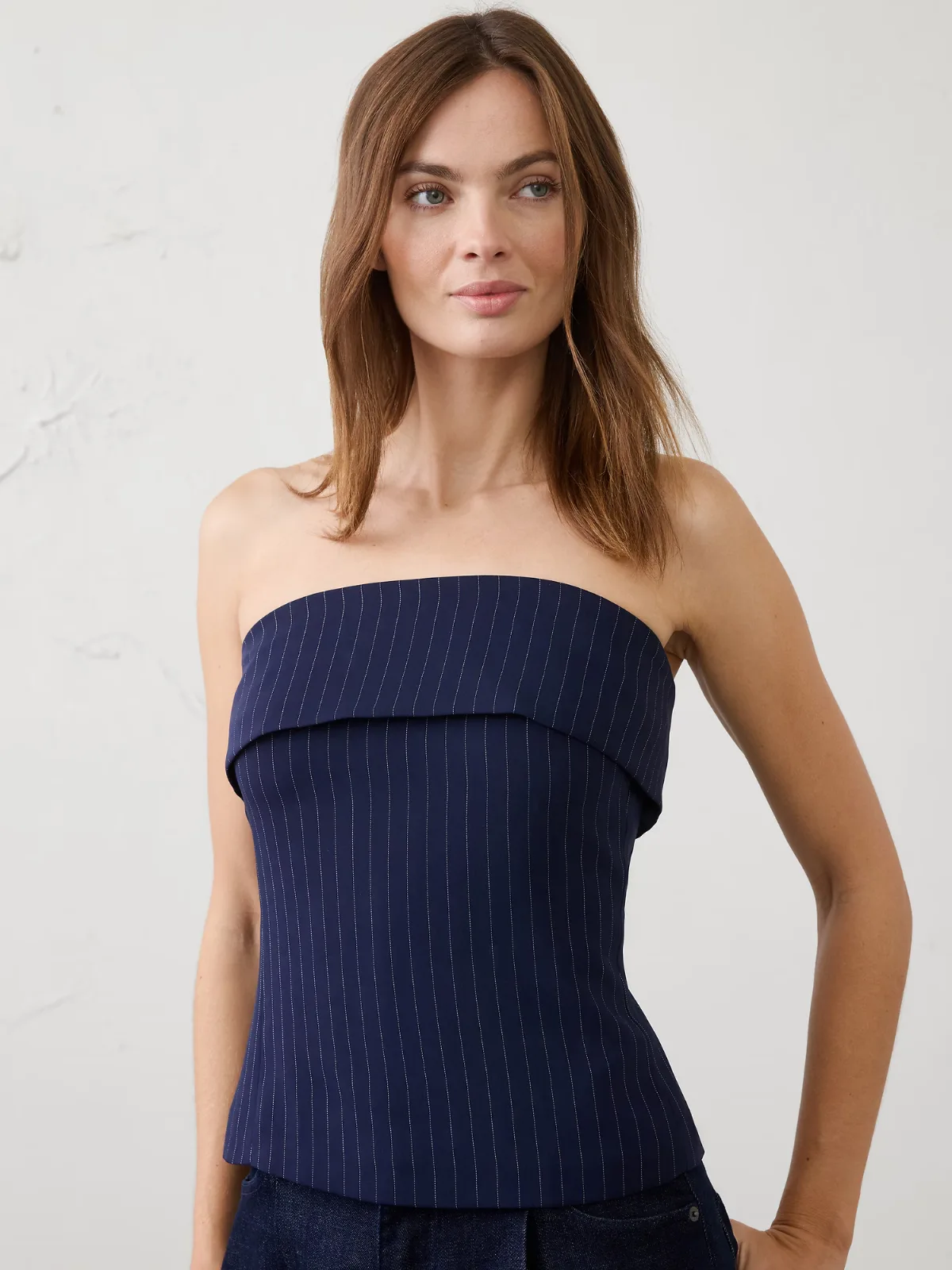 Strapless Pinstripe Top by Banana Republic