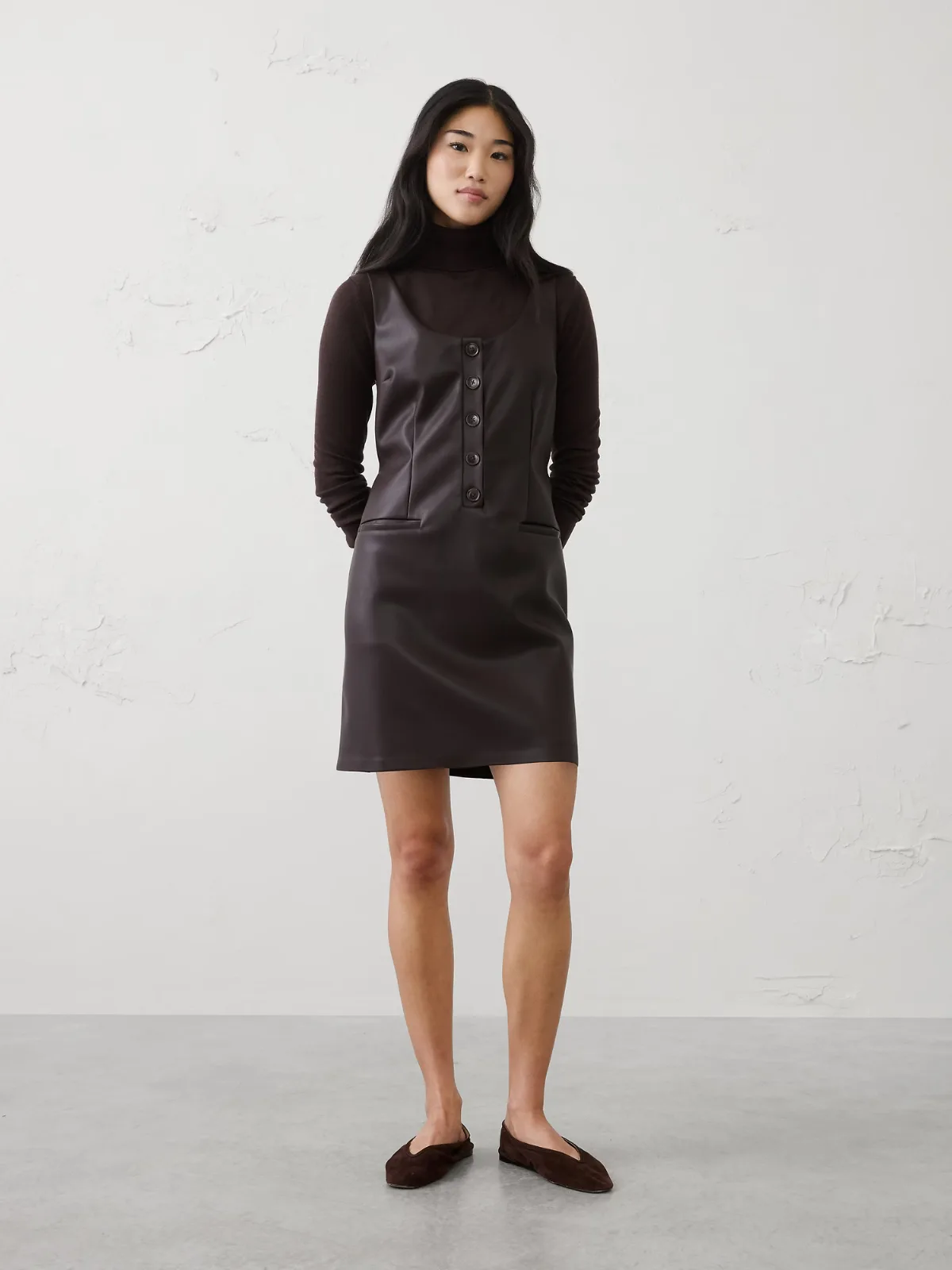Vegan Leather Layering Mini Dress by Banana Republic