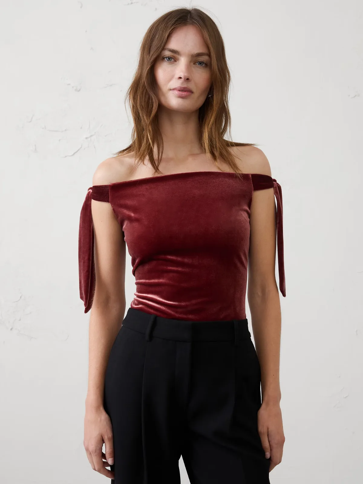 Velvet Off-Shoulder Tie Top by Banana Republic