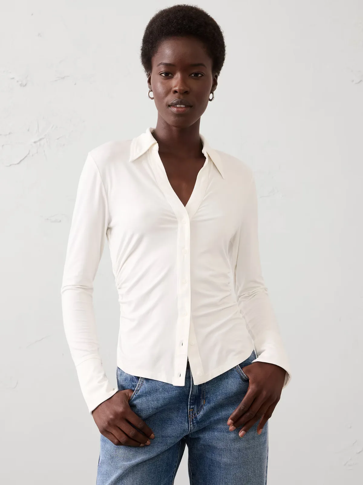 Sheen Slub Collared Top by Banana Republic